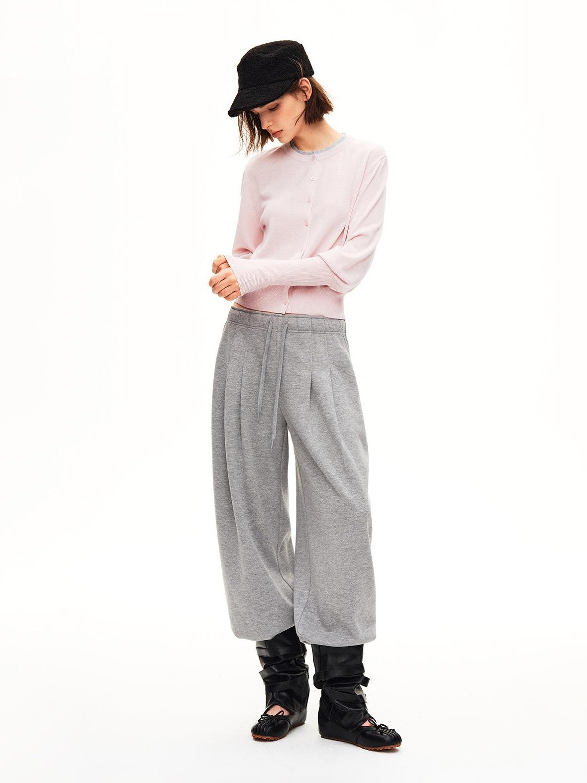 STRIKE A POSE Pleated Low Rise Drawstring Wide Leg Wool Blend Women&