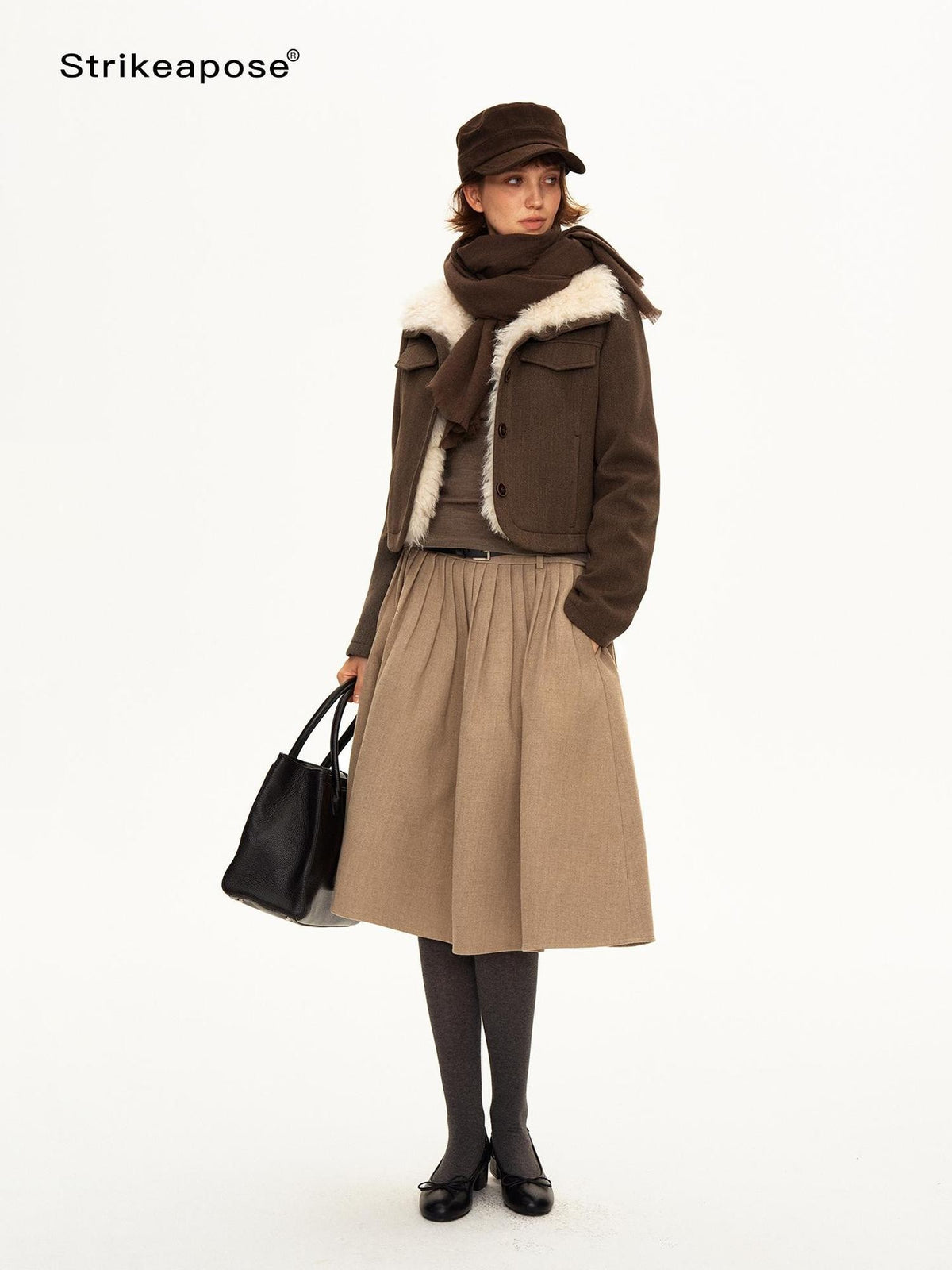 STRIKE A POSE Pleated Low Waist Wool Blend A Line Women&