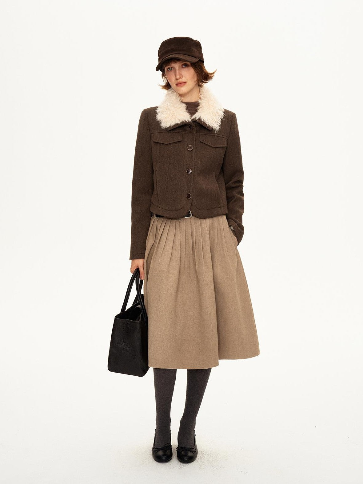 STRIKE A POSE Pleated Low Waist Wool Blend A Line Women&
