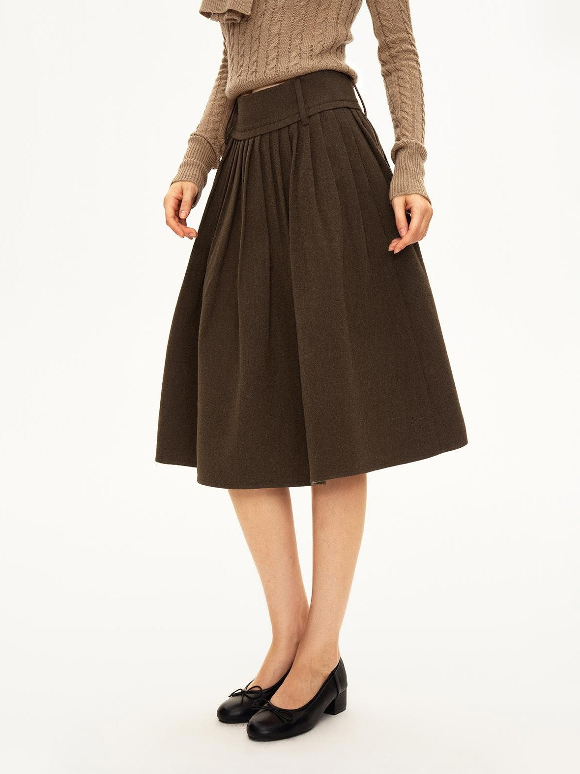 STRIKE A POSE Pleated Low Waist Wool Blend A Line Women&