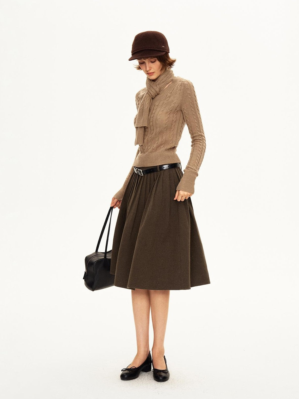 STRIKE A POSE Pleated Low Waist Wool Blend A Line Women&