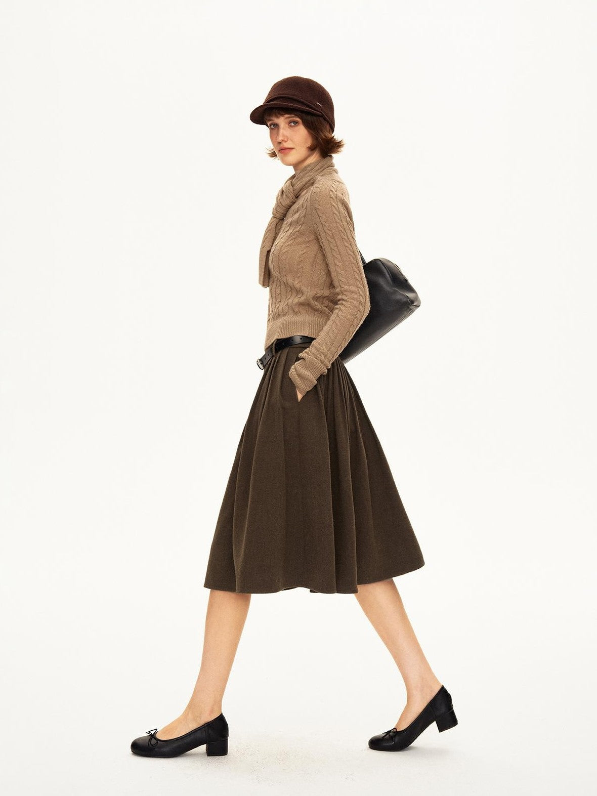 STRIKE A POSE Pleated Low Waist Wool Blend A Line Women&