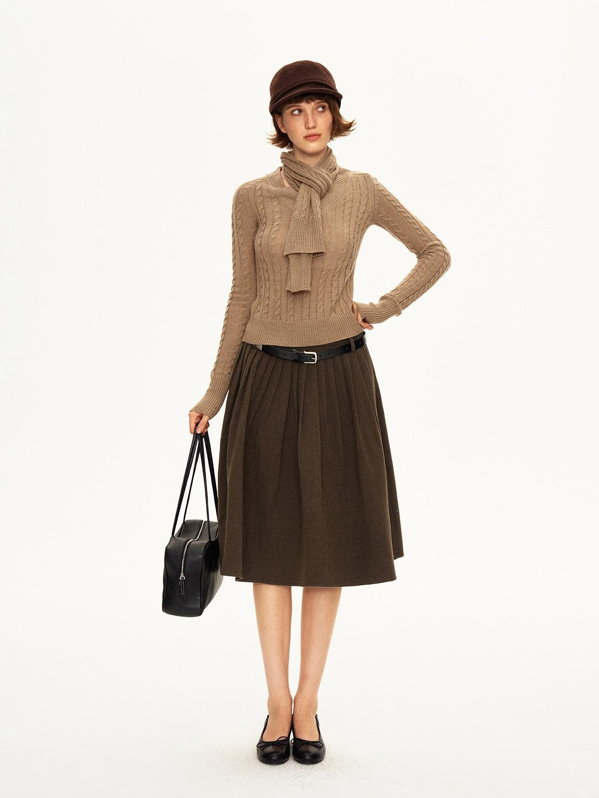STRIKE A POSE Pleated Low Waist Wool Blend A Line Women&