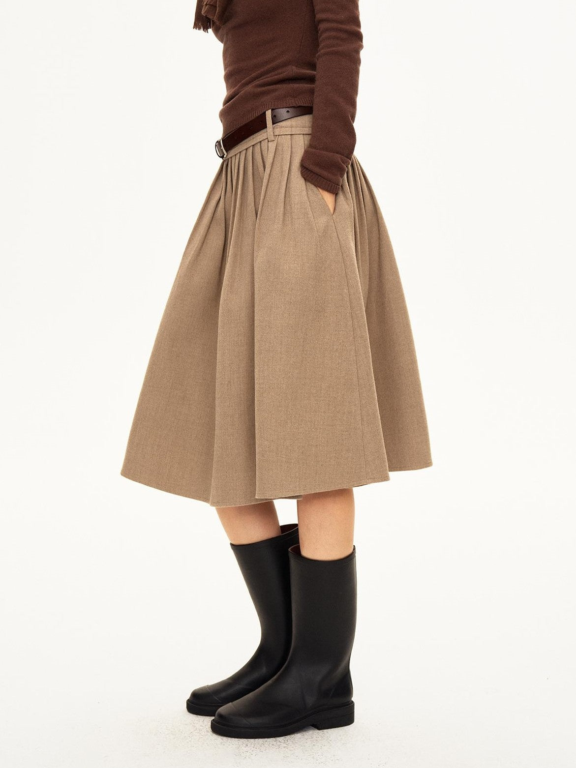 STRIKE A POSE Pleated Low Waist Wool Blend A Line Women&