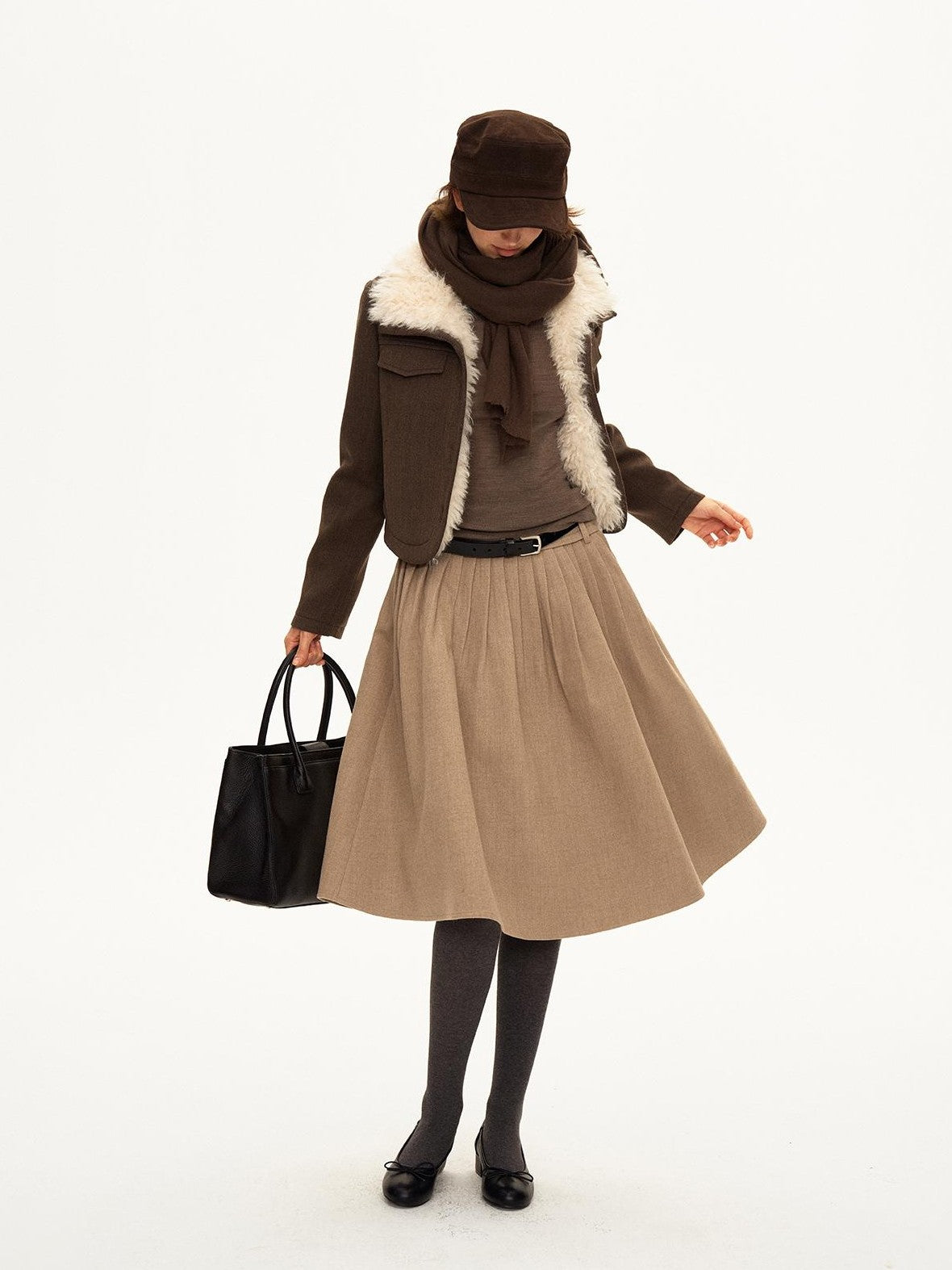 STRIKE A POSE Pleated Low Waist Wool Blend A Line Women&