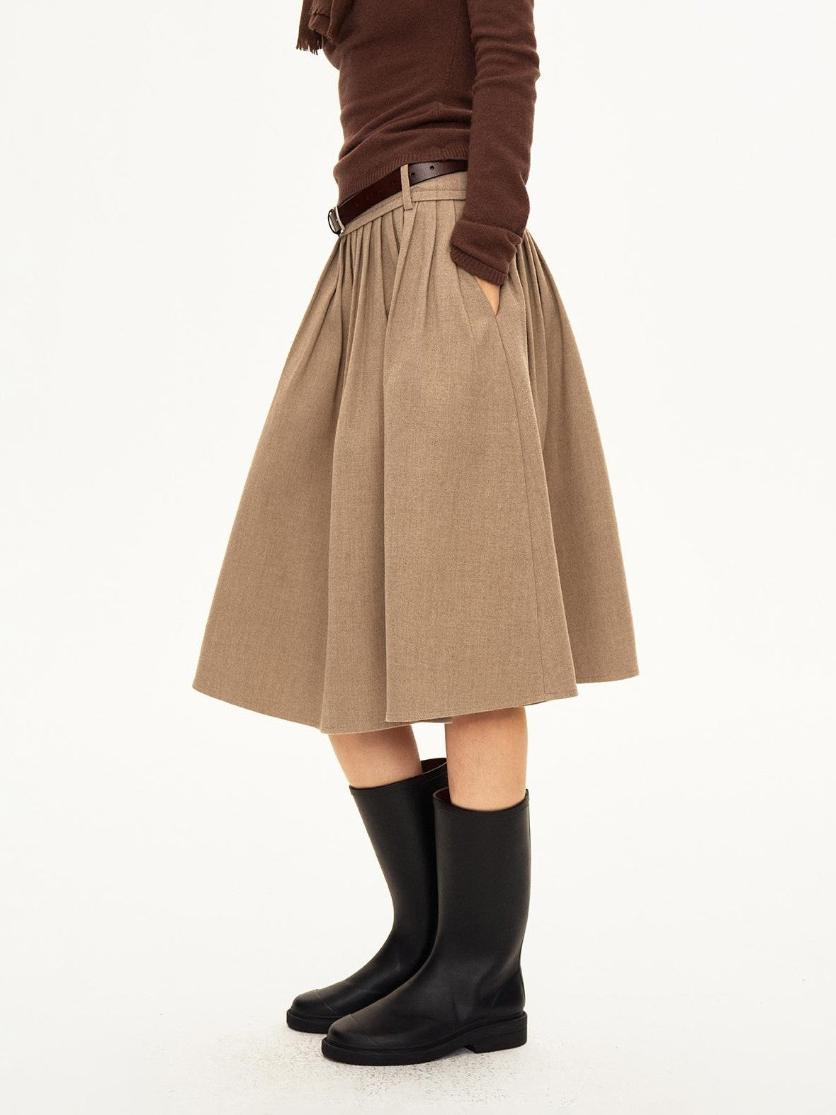 STRIKE A POSE Pleated Low Waist Wool Blend A Line Women&