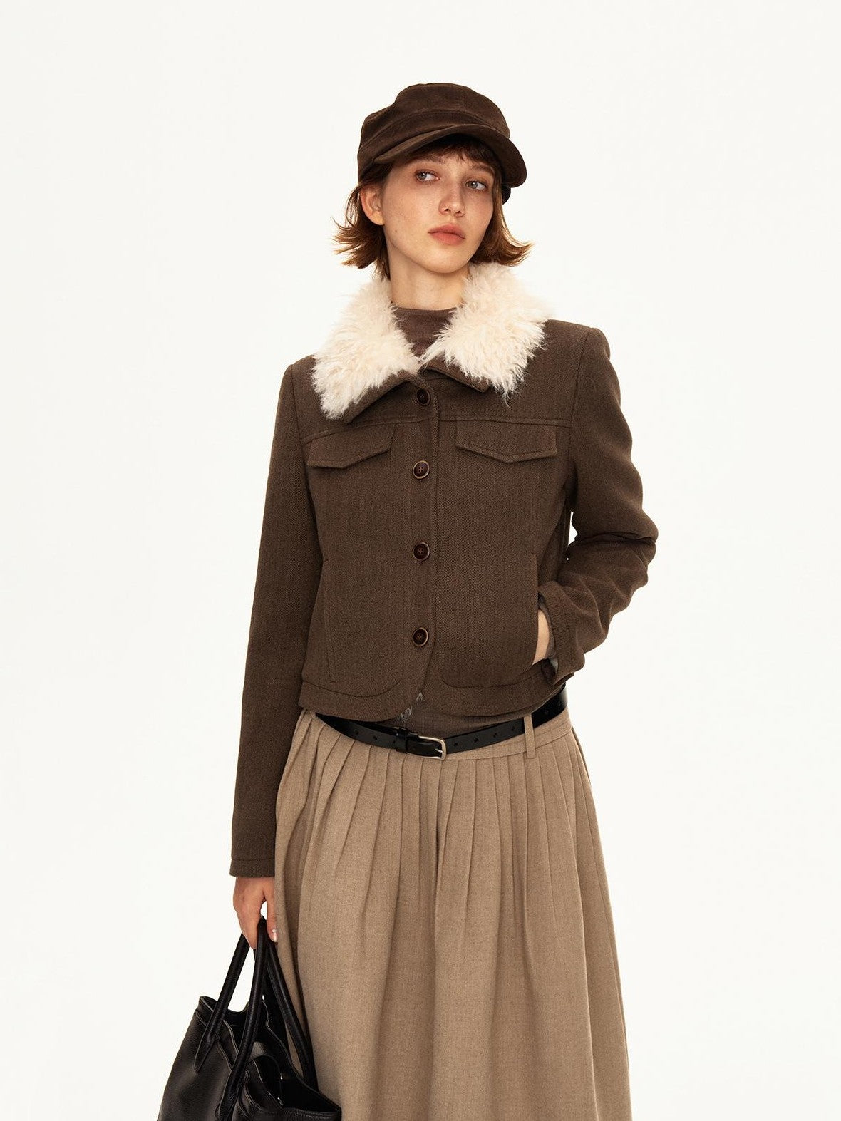 STRIKE A POSE Pleated Low Waist Wool Blend A Line Women&