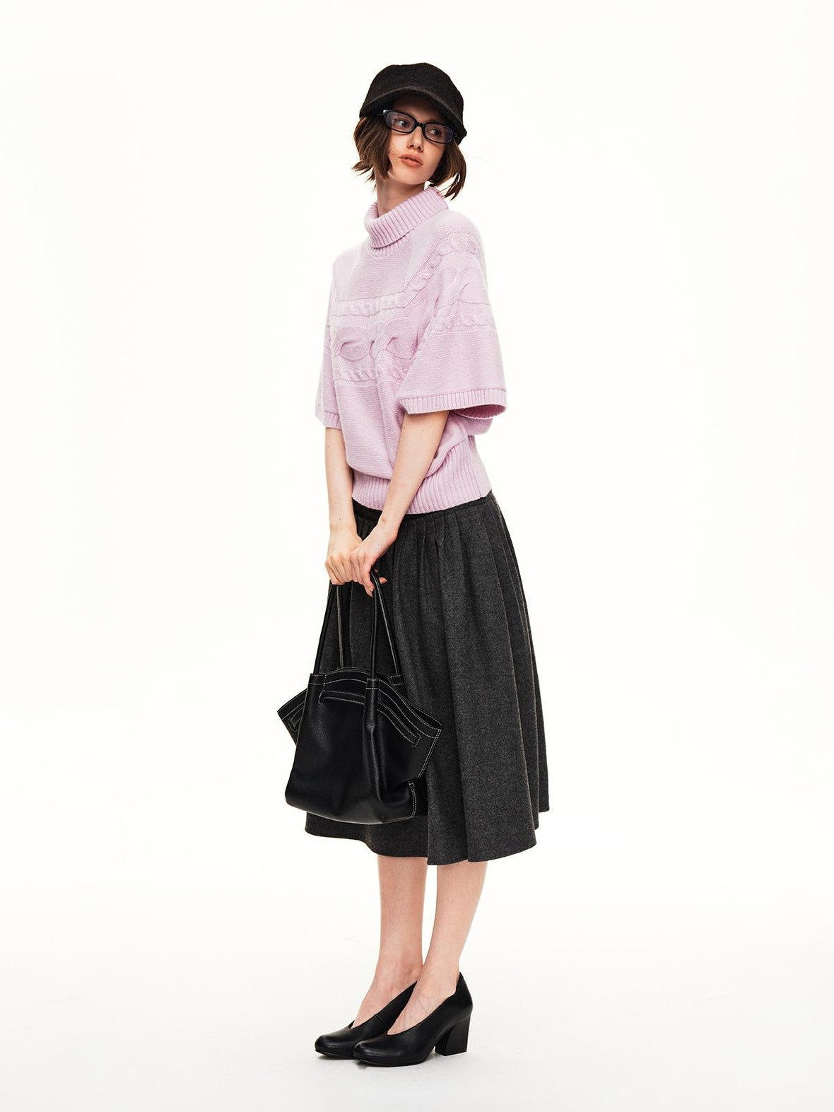 STRIKE A POSE Pleated Wool Blend Loose Umbrella A Line Women&