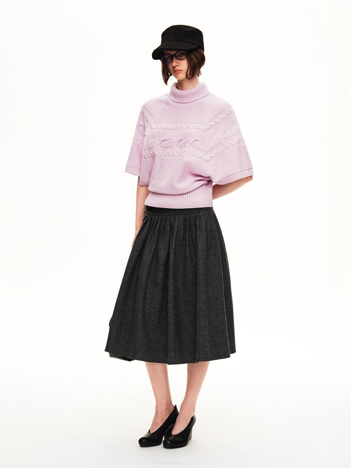 STRIKE A POSE Pleated Wool Blend Loose Umbrella A Line Women&