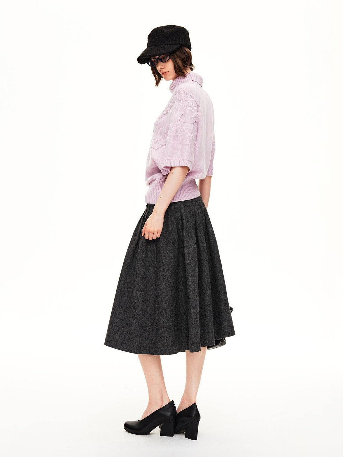 STRIKE A POSE Pleated Wool Blend Loose Umbrella A Line Women&