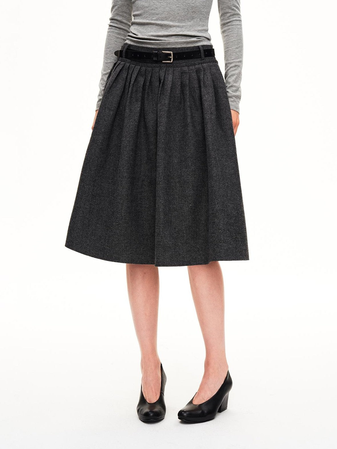 STRIKE A POSE Pleated Wool Blend Loose Umbrella A Line Women&