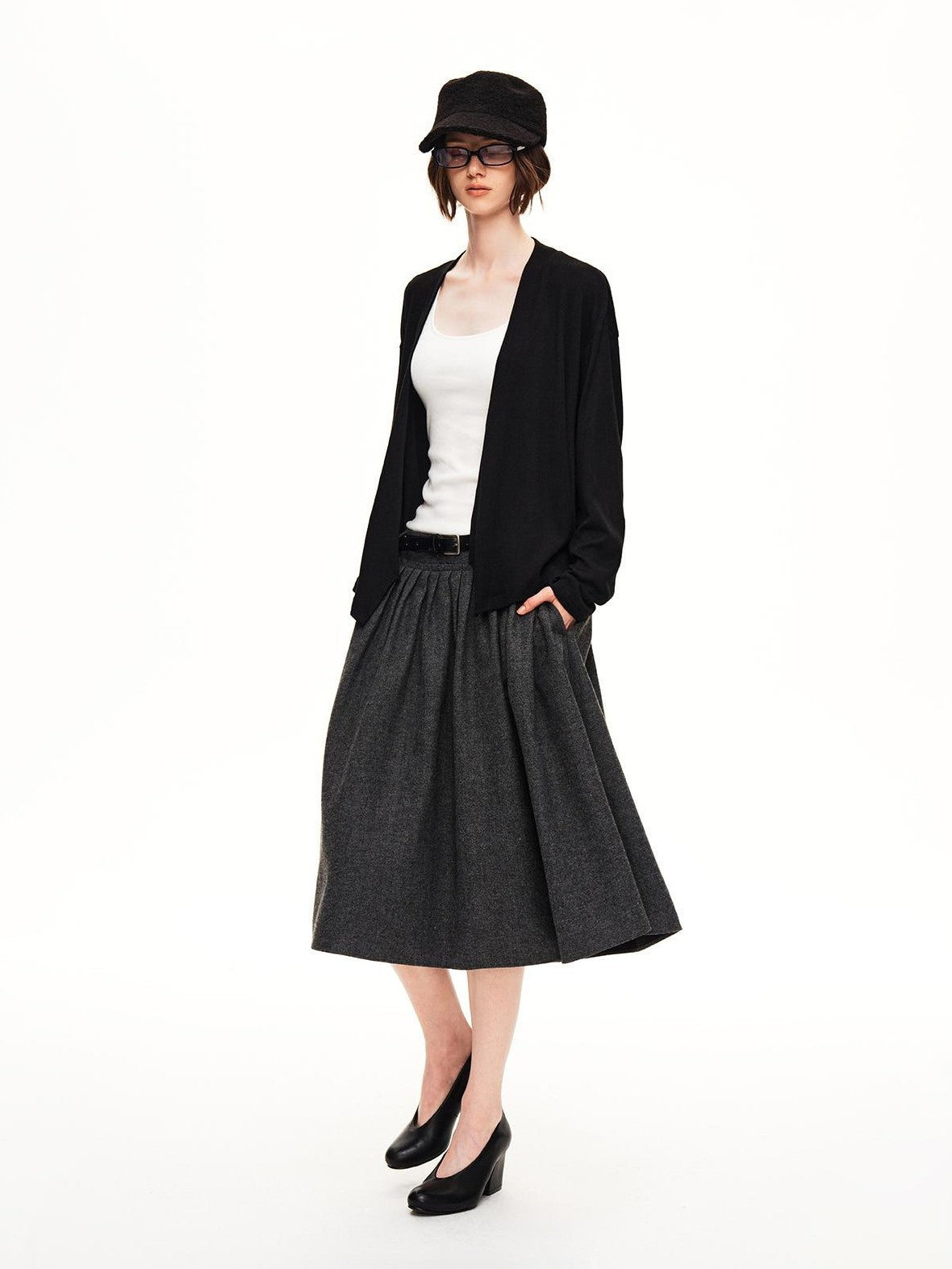 STRIKE A POSE Pleated Wool Blend Loose Umbrella A Line Women&