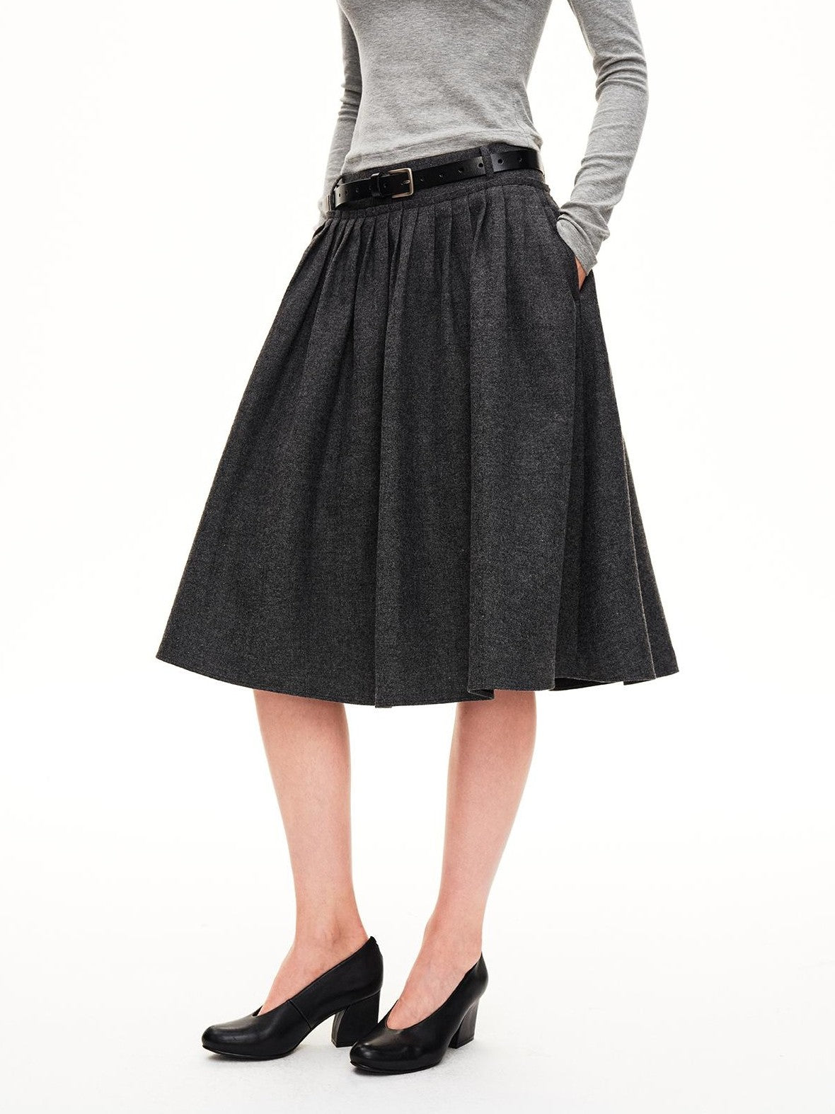 STRIKE A POSE Pleated Wool Blend Loose Umbrella A Line Women&