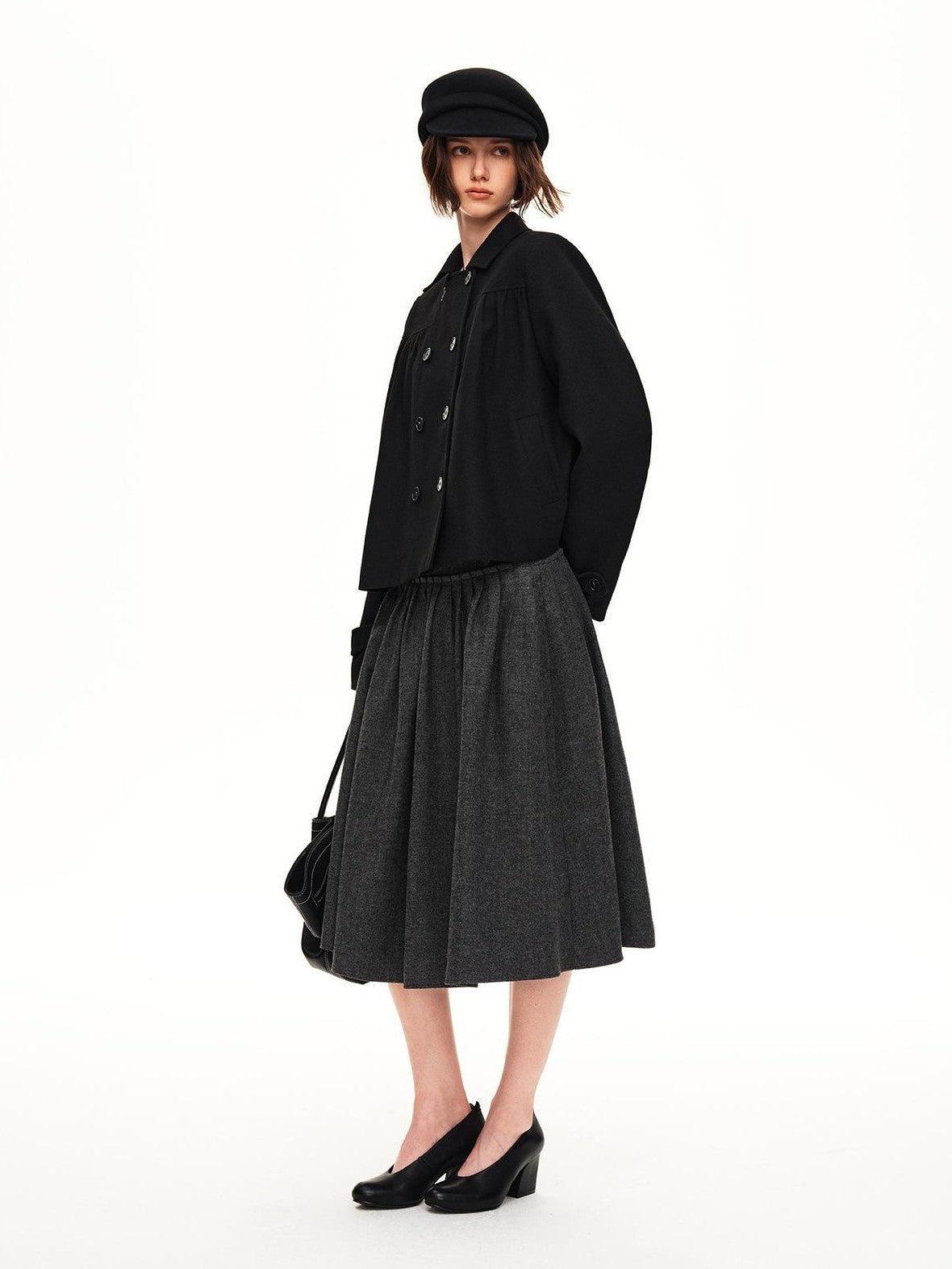 STRIKE A POSE Pleated Wool Blend Loose Umbrella A Line Women&