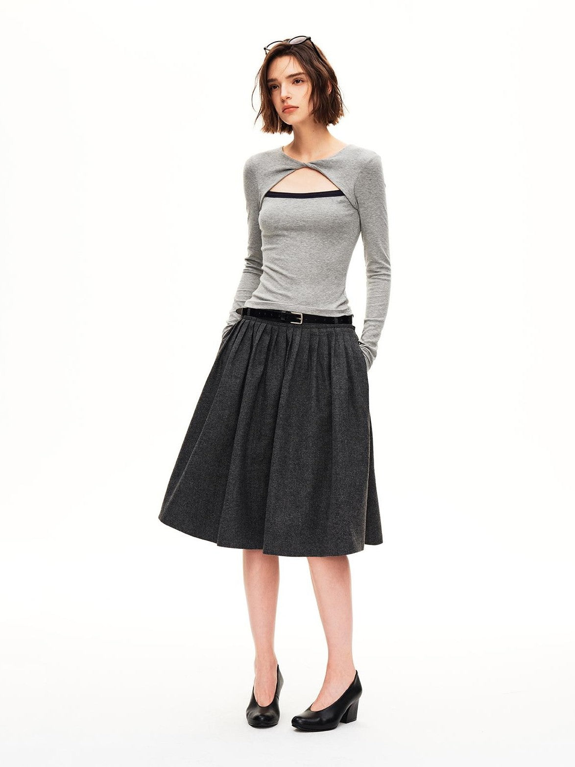 STRIKE A POSE Pleated Wool Blend Loose Umbrella A Line Women&
