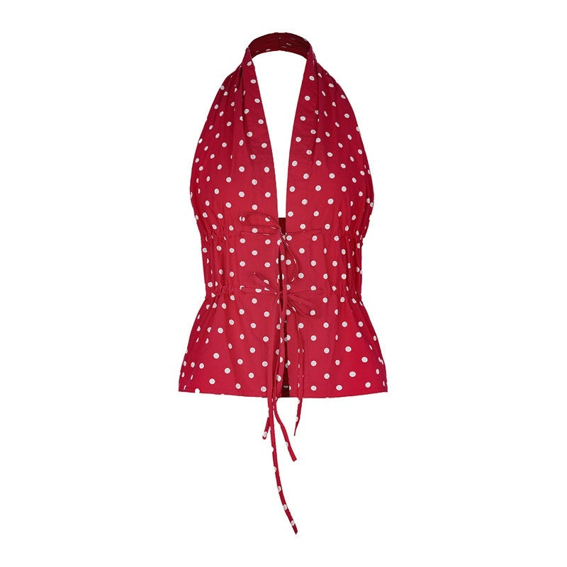 STRIKE_A_POSE_Red_Polka_Dot_Backless_Drawstring_Waist_Slim_Women&