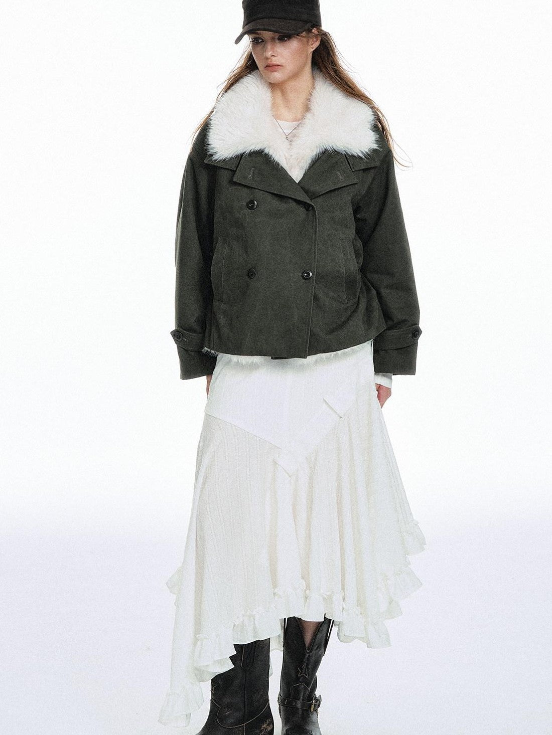 STRIKE A POSE Retro Colorblock Large Fur Collar Oversized Women&