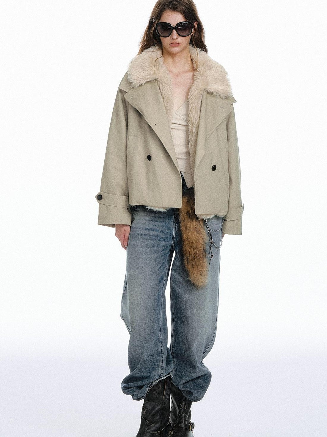 STRIKE A POSE Retro Colorblock Large Fur Collar Oversized Women&