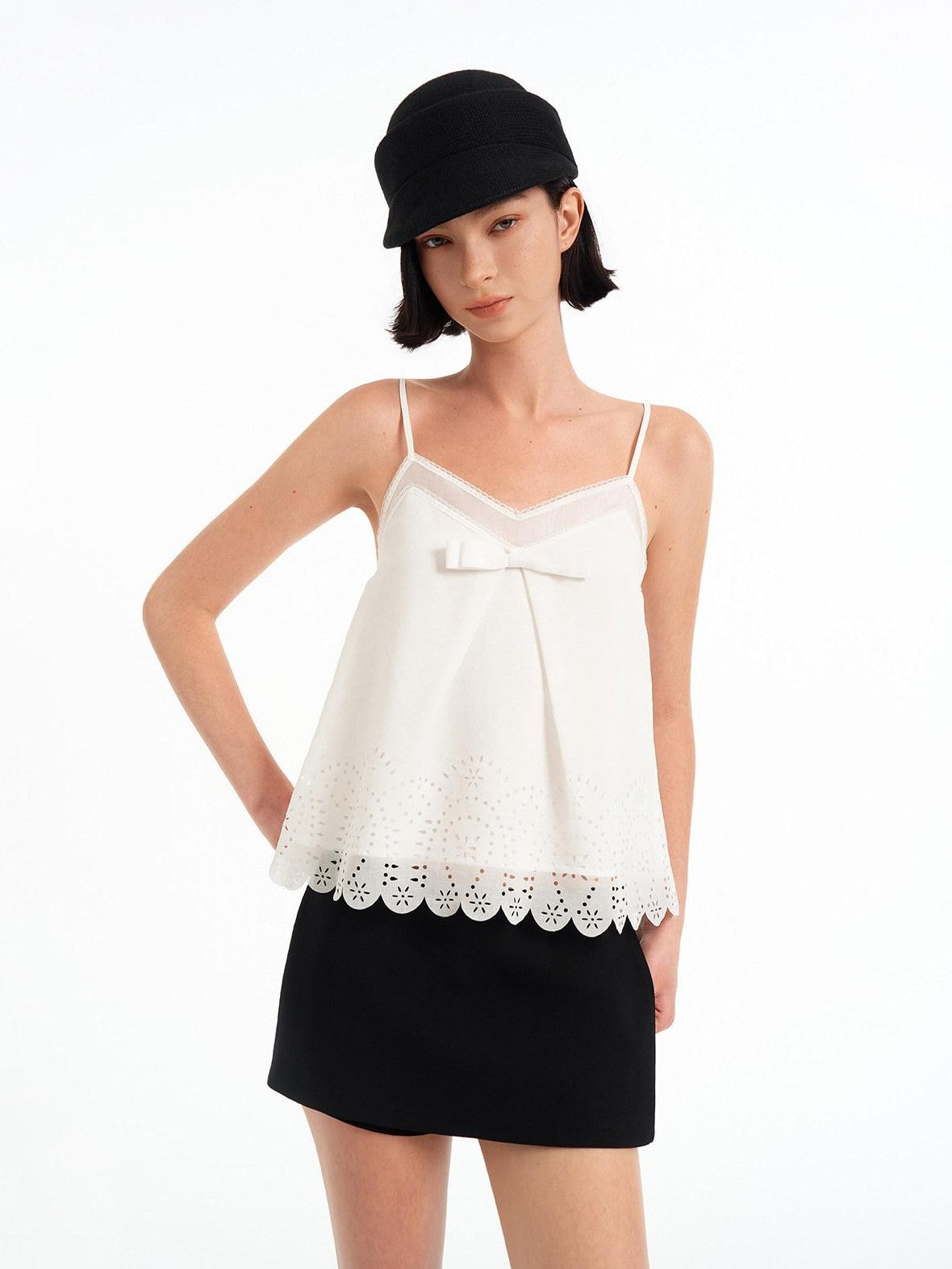 STRIKE A POSE Sheer Lace Hollow V-neck 3d Bow A Line Women&