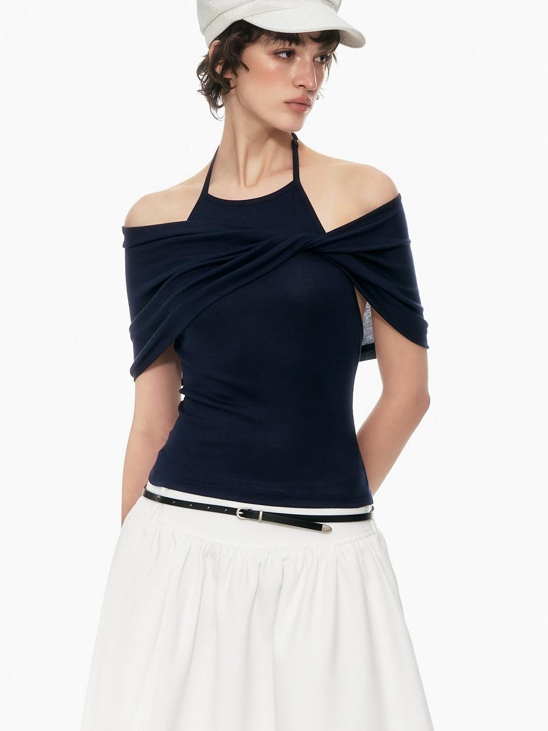 STRIKE A POSE Slim Fit Twist Knot Low Round Neck Cape Two Piece Women&