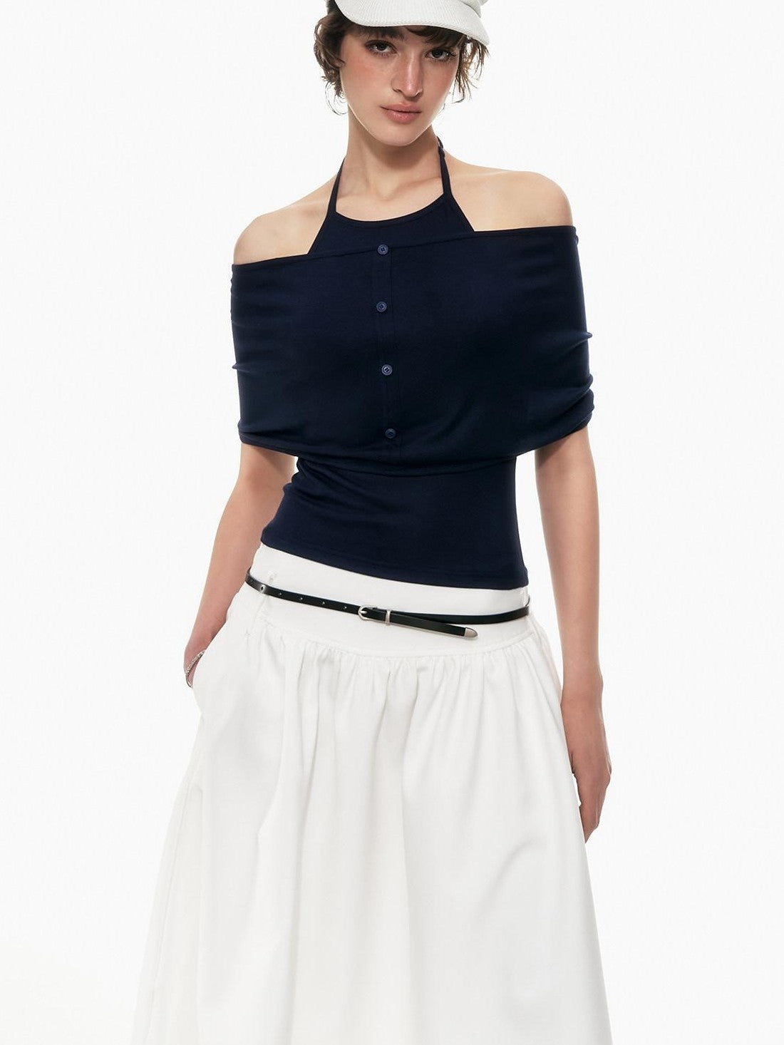 STRIKE A POSE Slim Fit Twist Knot Low Round Neck Cape Two Piece Women&