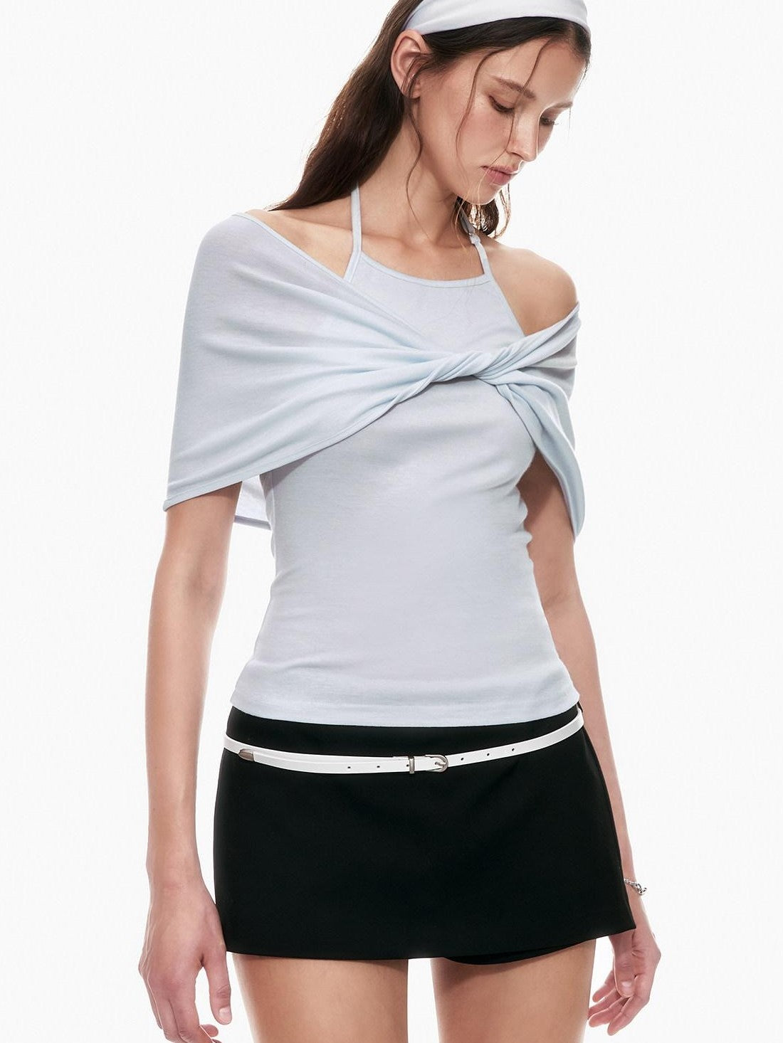 STRIKE A POSE Slim Fit Twist Knot Low Round Neck Cape Two Piece Women&