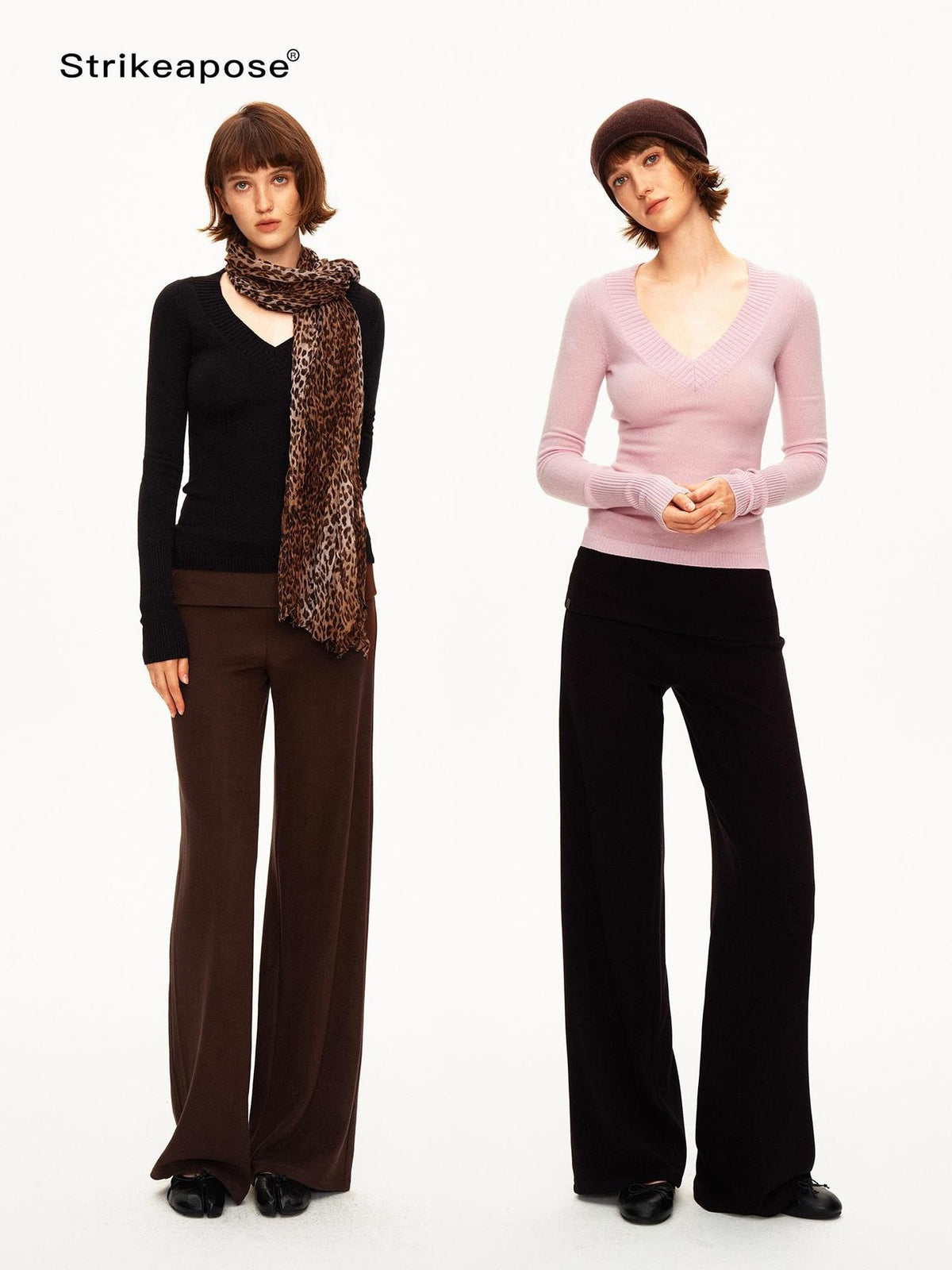 STRIKE A POSE Solid Knit Low Rise Flared Wool Blend Women&