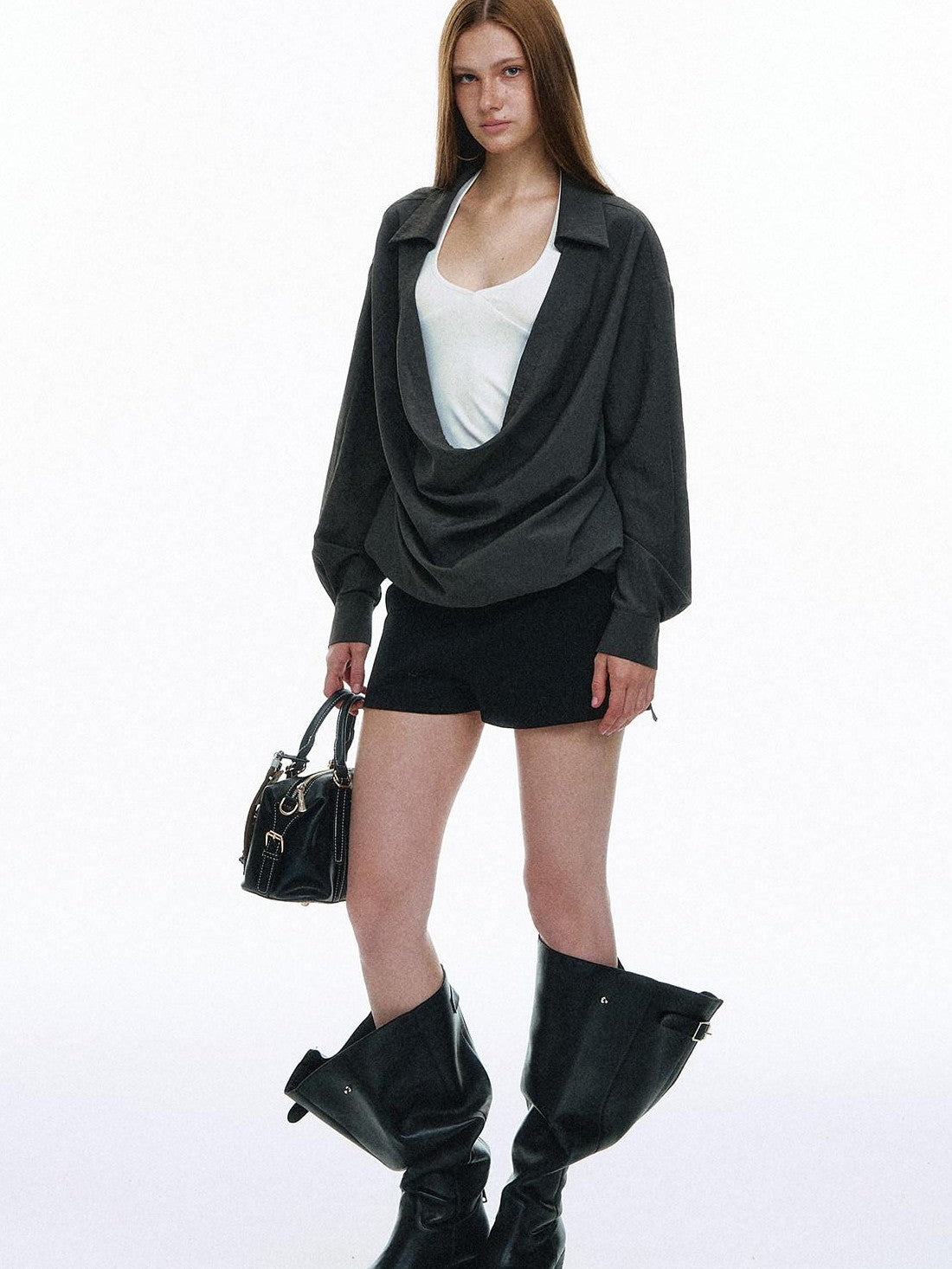 STRIKE A POSE Solid Loose Drape Collar Women&