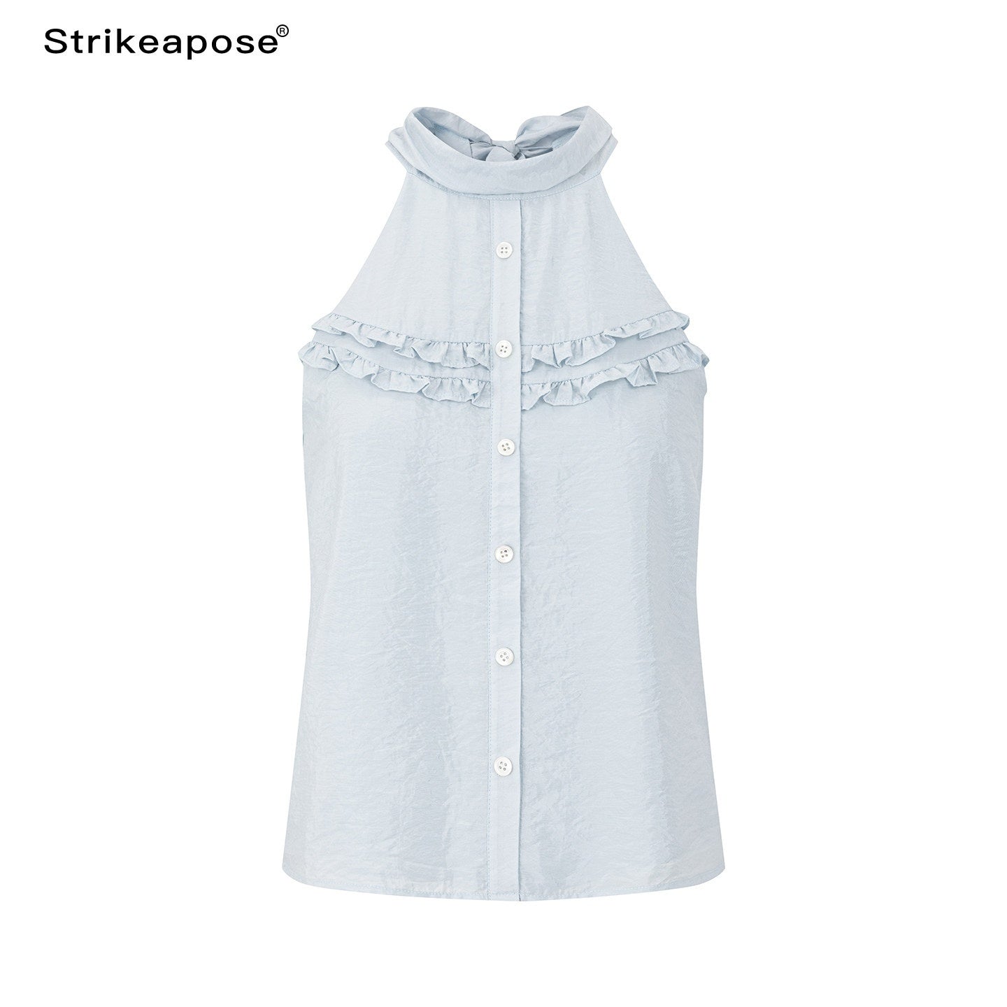 STRIKE_A_POSE_Textured_Convertible_Stand_Collar_Ruffle_Button_Slim_Women&