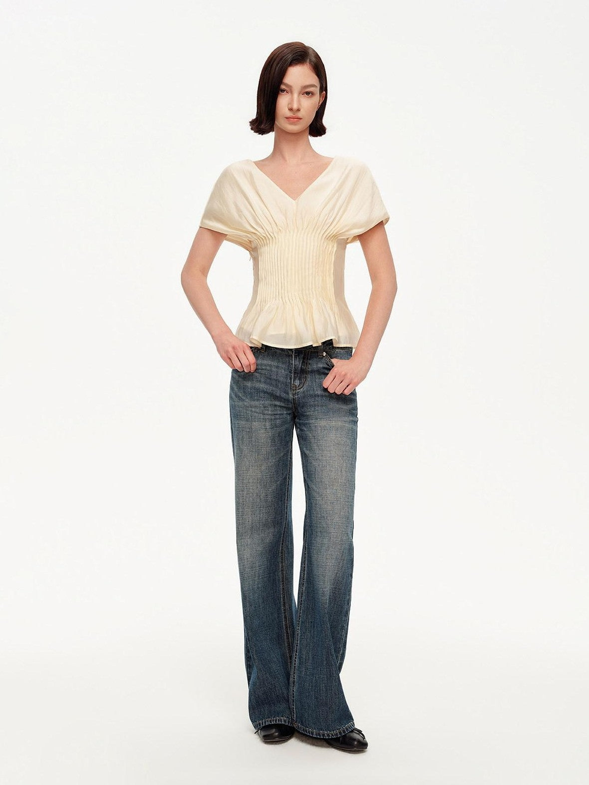 STRIKE A POSE Textured V-neck Waist Tuck 3d Tailored Women&