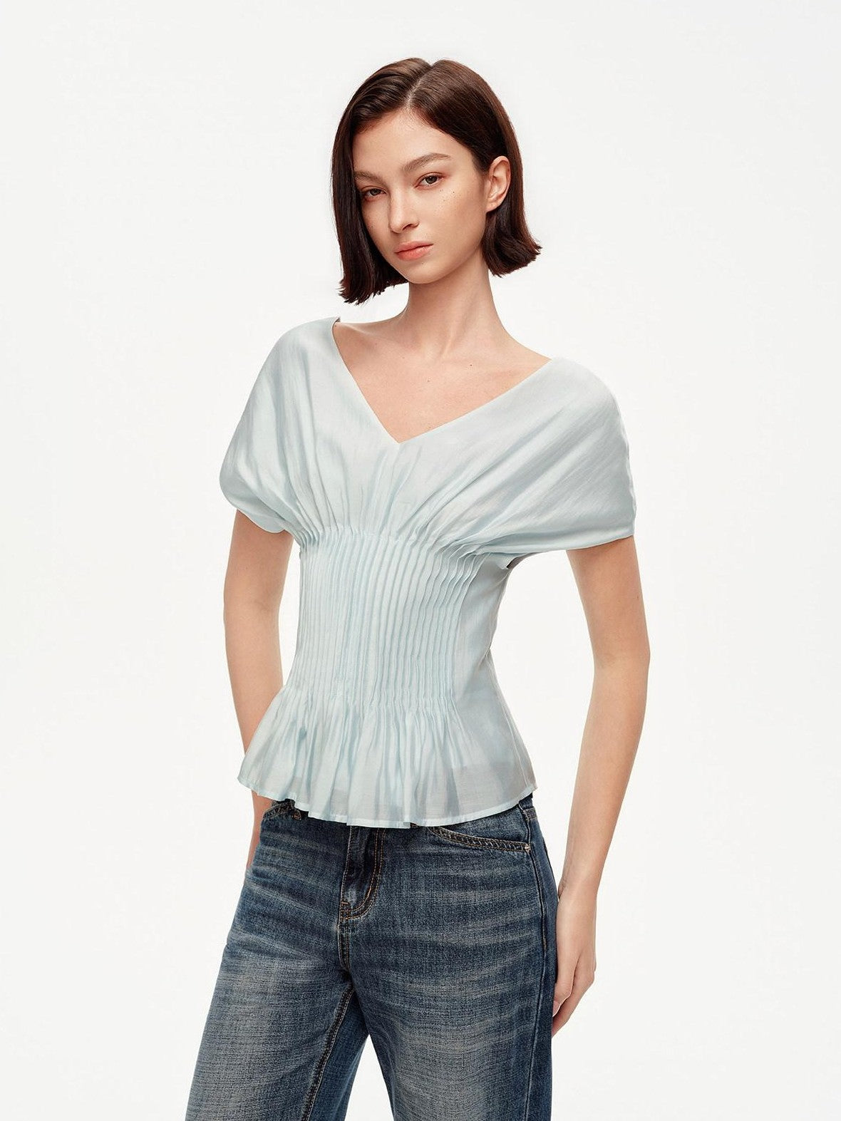 STRIKE A POSE Textured V-neck Waist Tuck 3d Tailored Women&