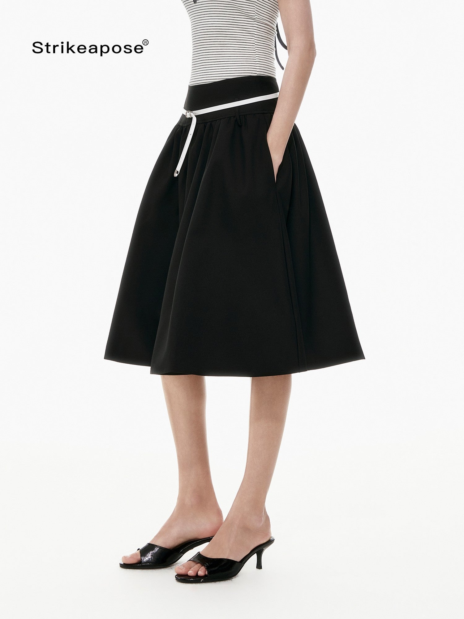 STRIKE A POSE Two Tone Structured High Waist Pleated Belted Women&