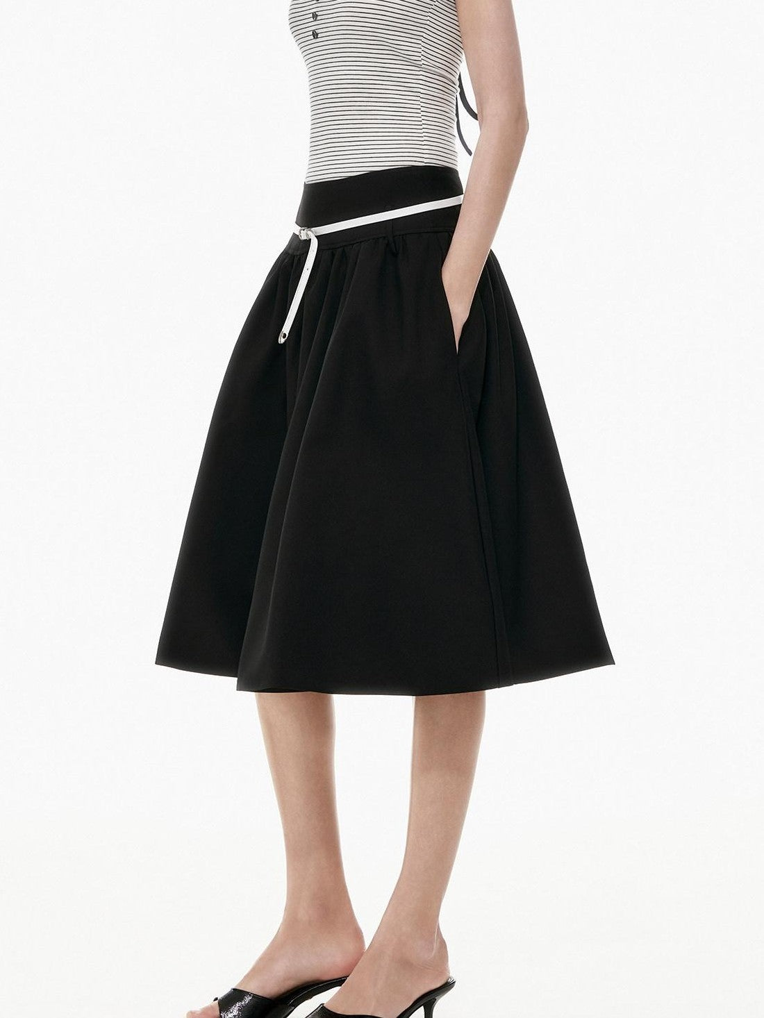 STRIKE A POSE Two Tone Structured High Waist Pleated Belted Women&