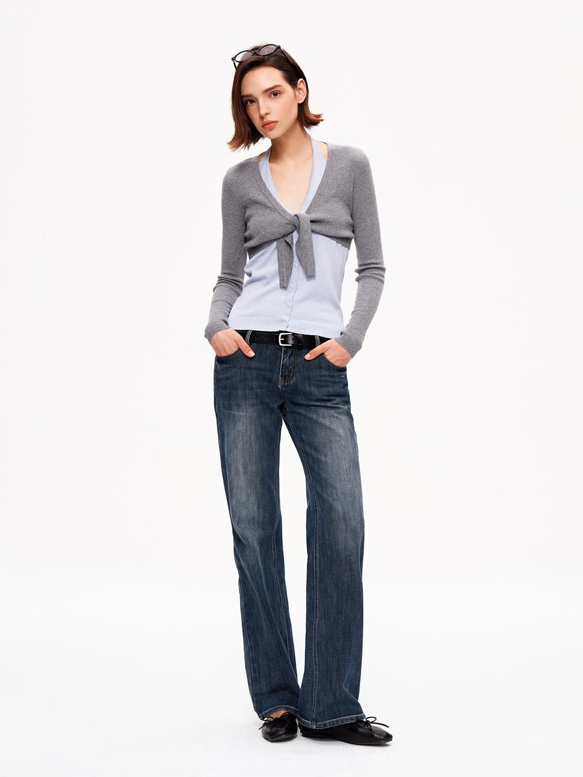 STRIKE A POSE V-neck Colorblock Two Piece Cardigan Knit Shawl Women&