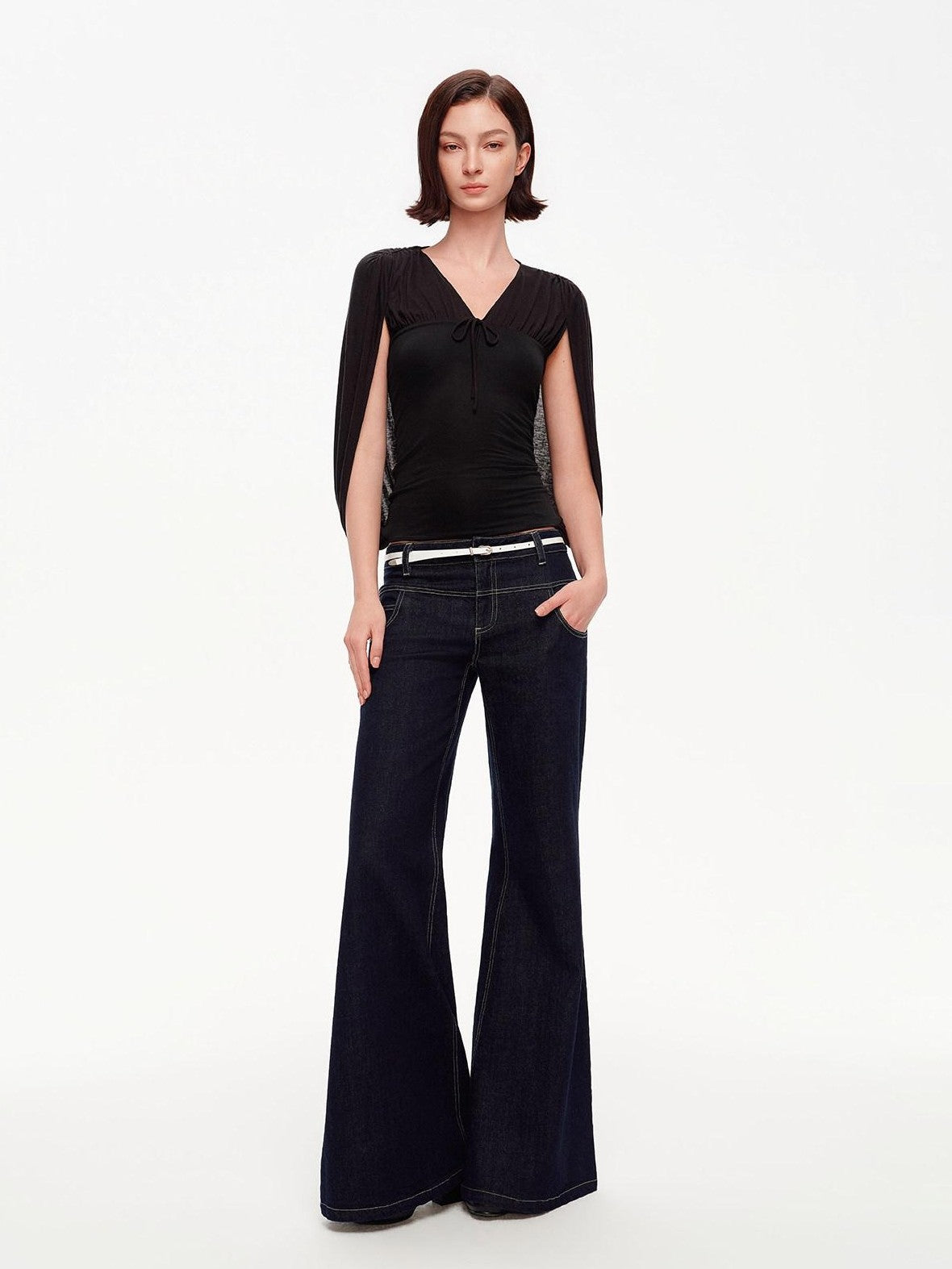 STRIKE A POSE V-neck Tie Cape Batwing Waist Cinch Women&