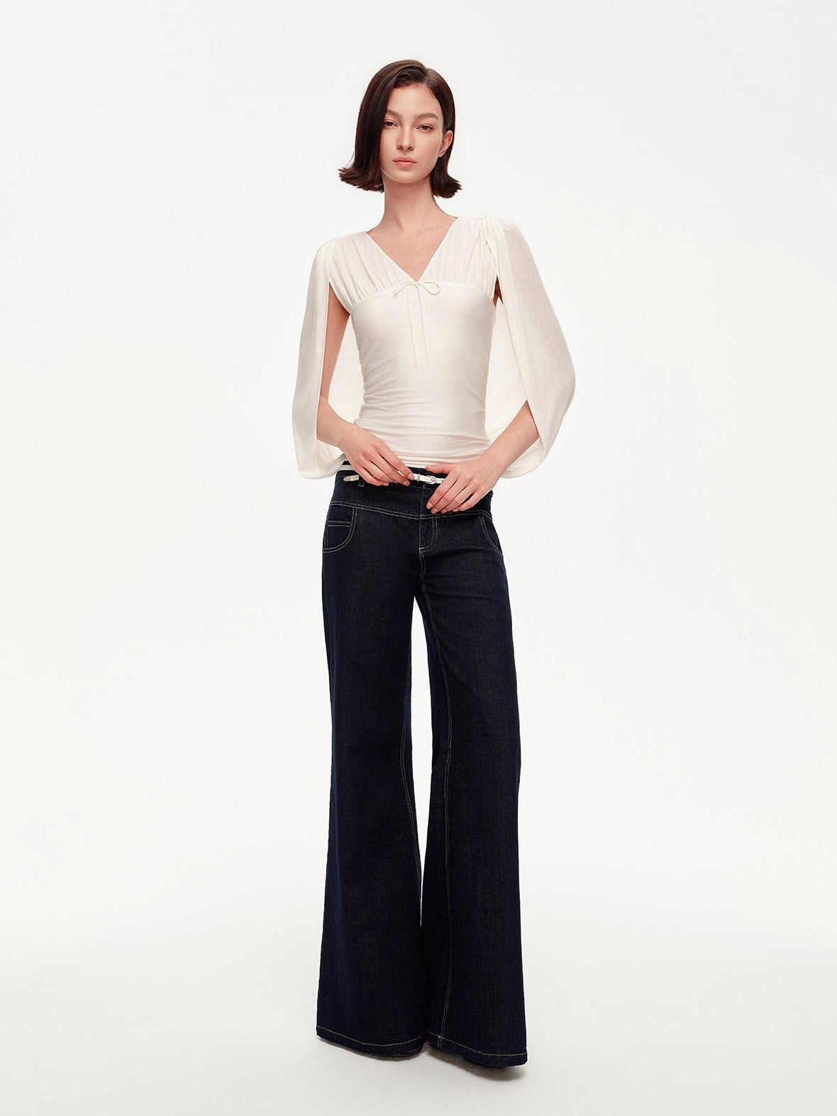 STRIKE A POSE V-neck Tie Cape Batwing Waist Cinch Women&