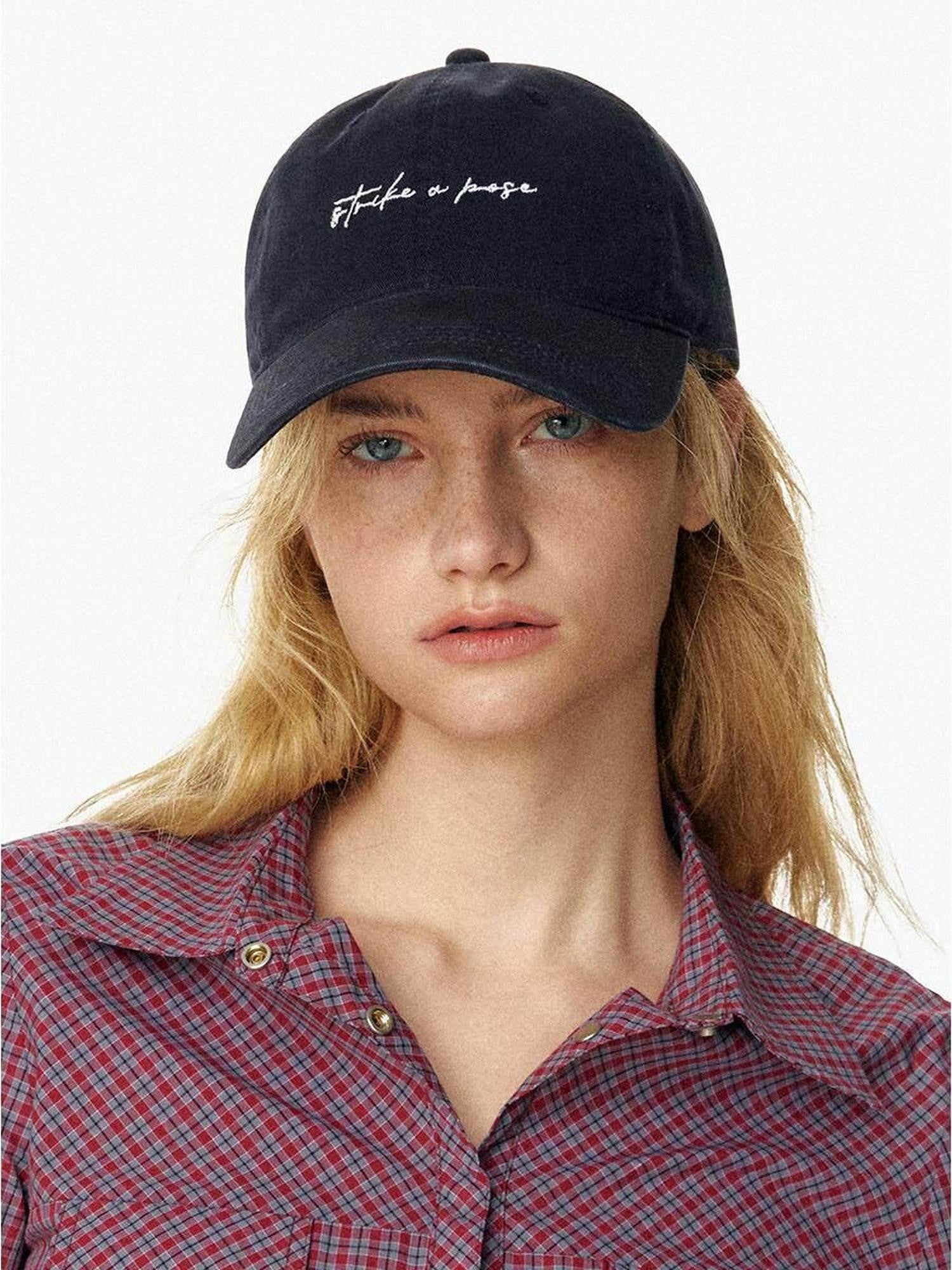 STRIKE A POSE Vintage Distressed Striped Letter Embroidery Women&