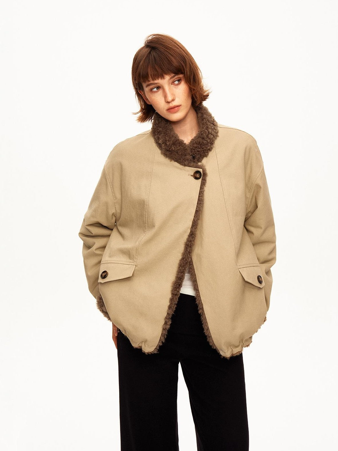 STRIKE A POSE Vintage Horn Button Reversible Asymmetric Placket Cotton Women&