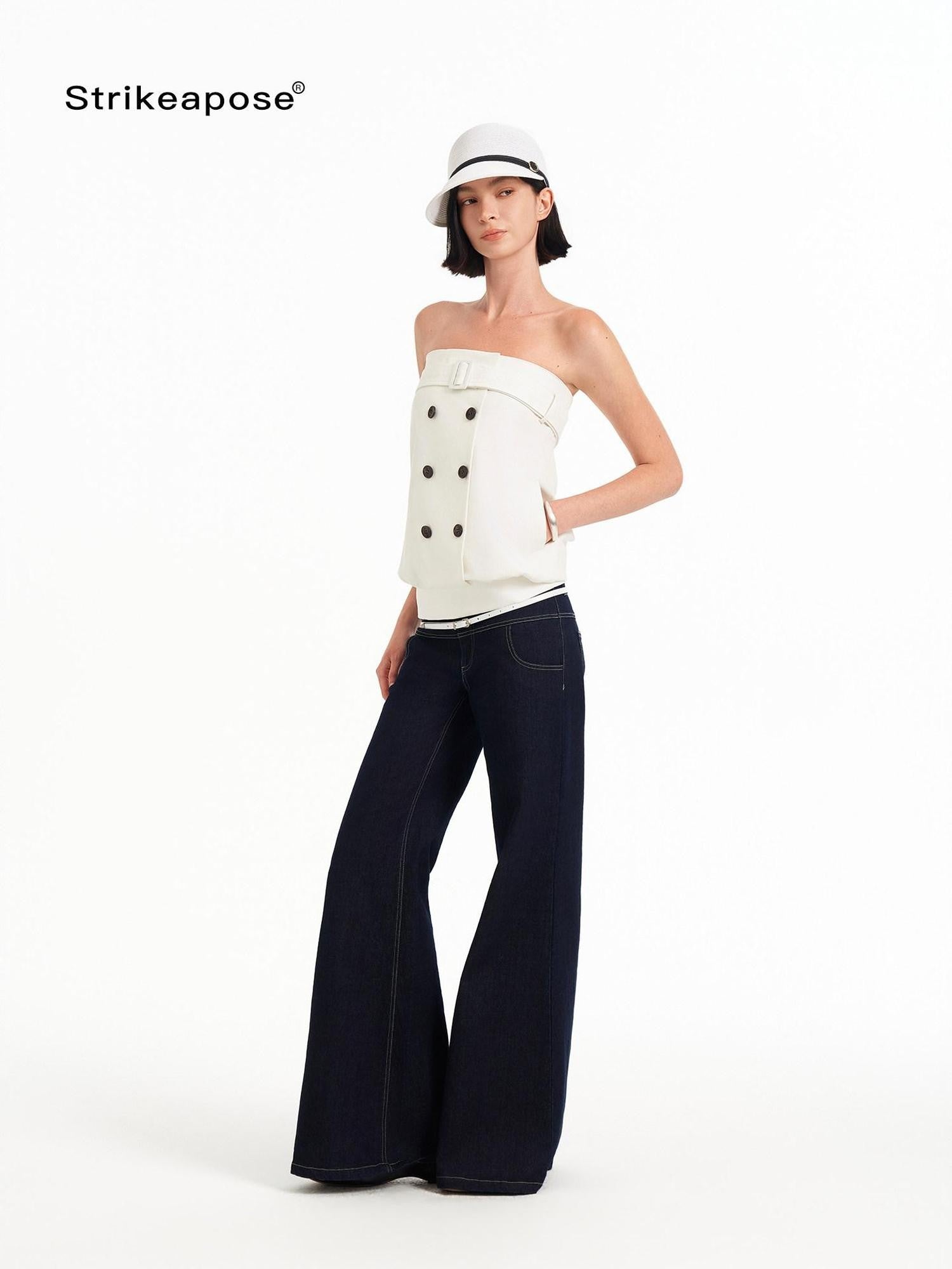 STRIKE A POSE Vintage Low Rise Floor Length Slim Micro Stretch Women&