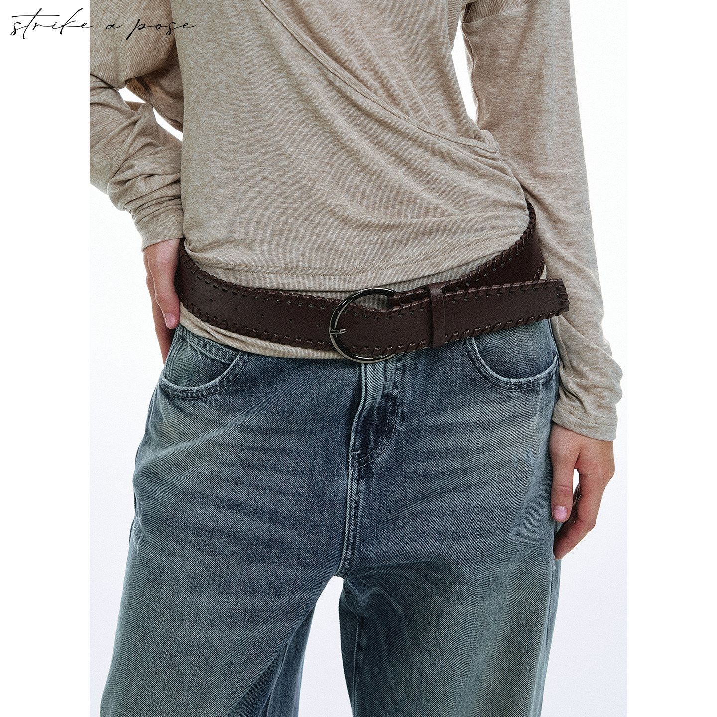 STRIKE_A_POSE_Vintage_Workwear_Denim_Long_Sleeve_Belted_Women&