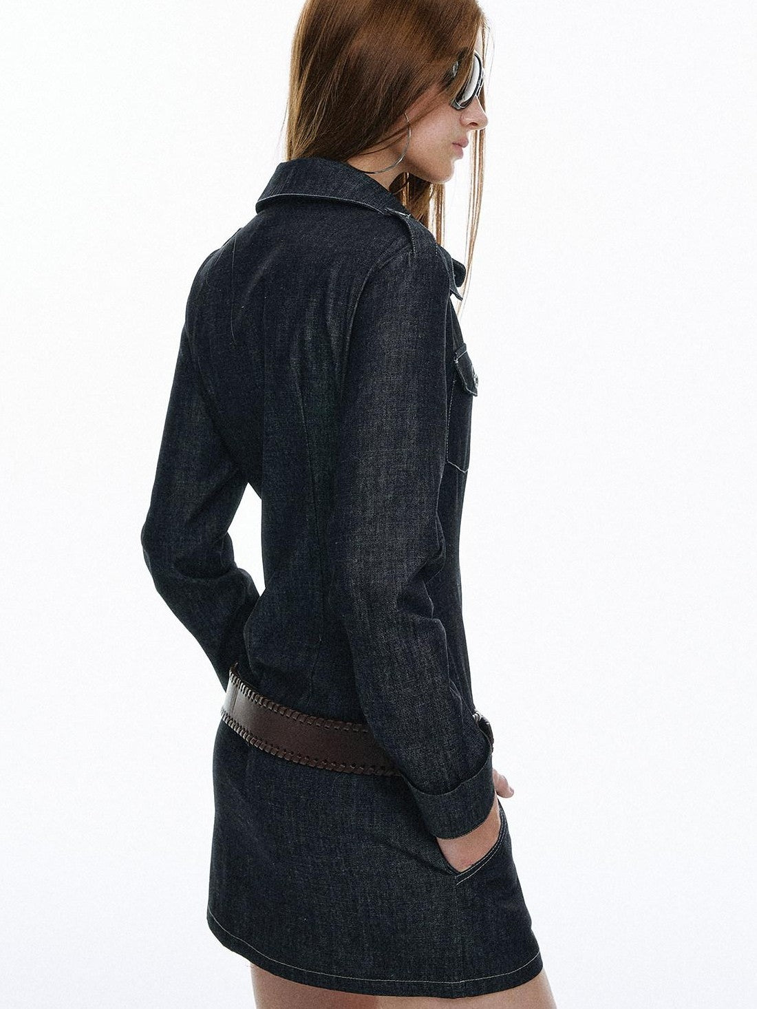STRIKE A POSE Vintage Workwear Denim Long Sleeve Belted Women&