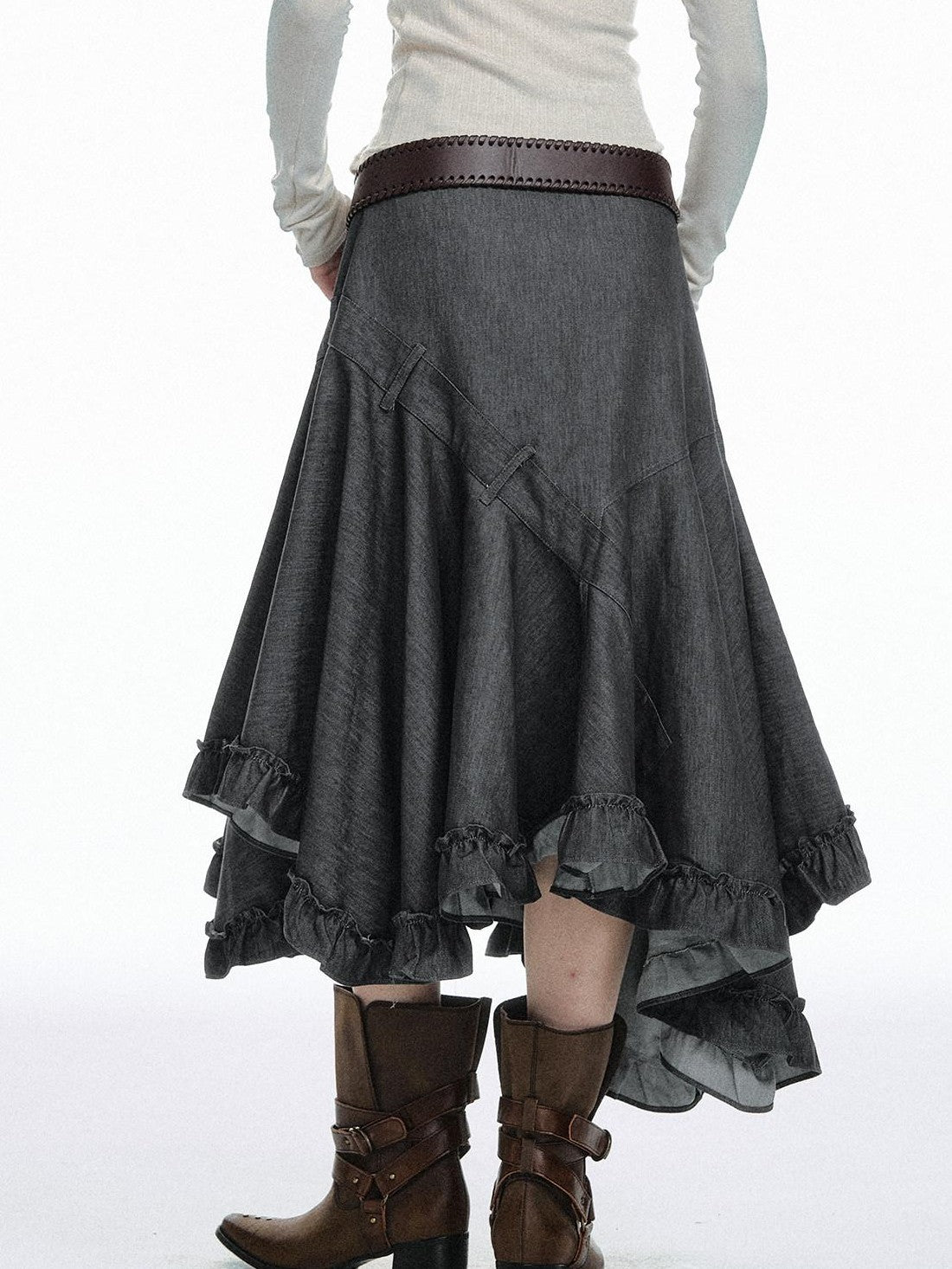 STRIKE A POSE White Asymmetric Patchwork Ruffle Women&