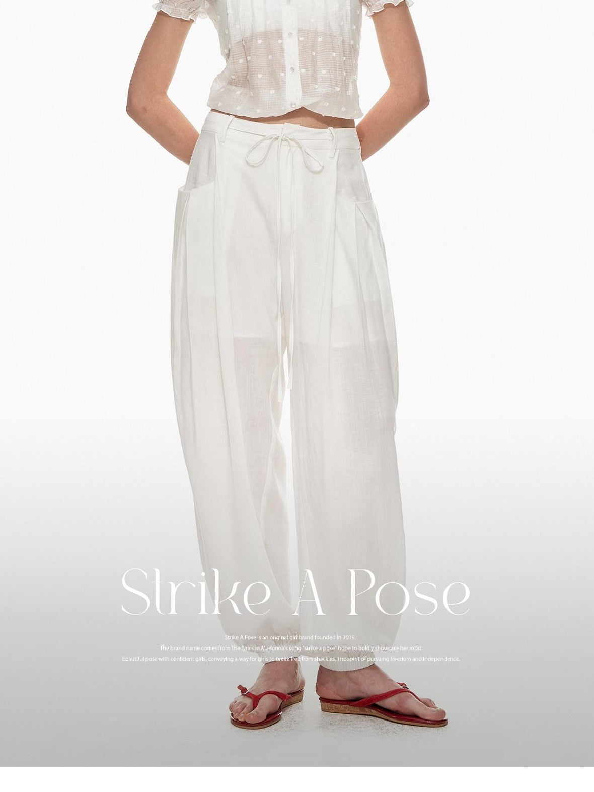 STRIKE A POSE White Balloon Silhouette Drawstring Tapered Cuff Women&
