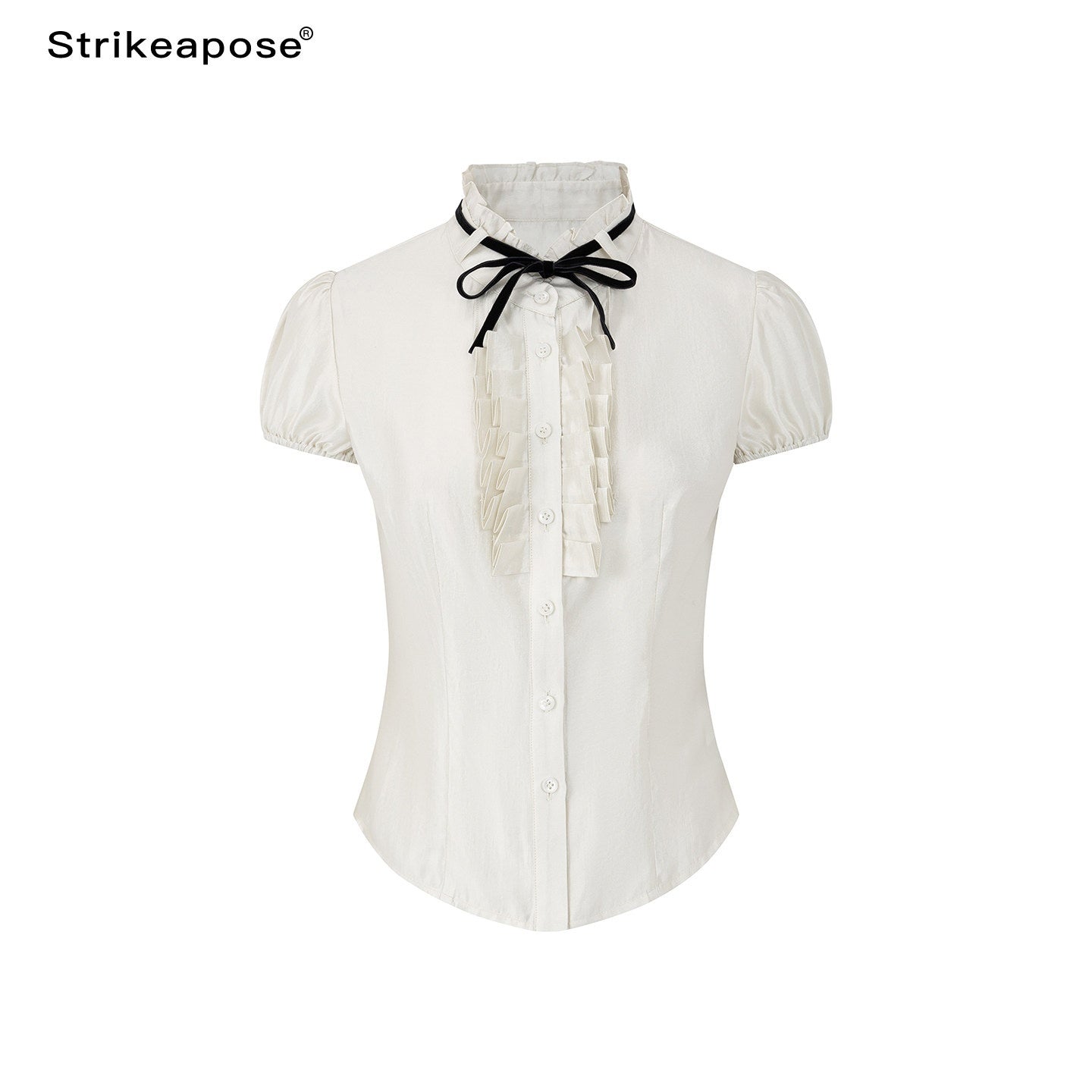 STRIKE_A_POSE_White_Puff_Sleeve_Stand_Collar_Slim_Waist_Lightweight_Women&