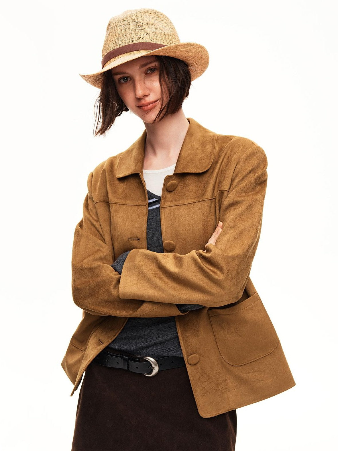 STRIKE A POSE Yellow Brown Retro 3d Pockets Slim Fit Women&