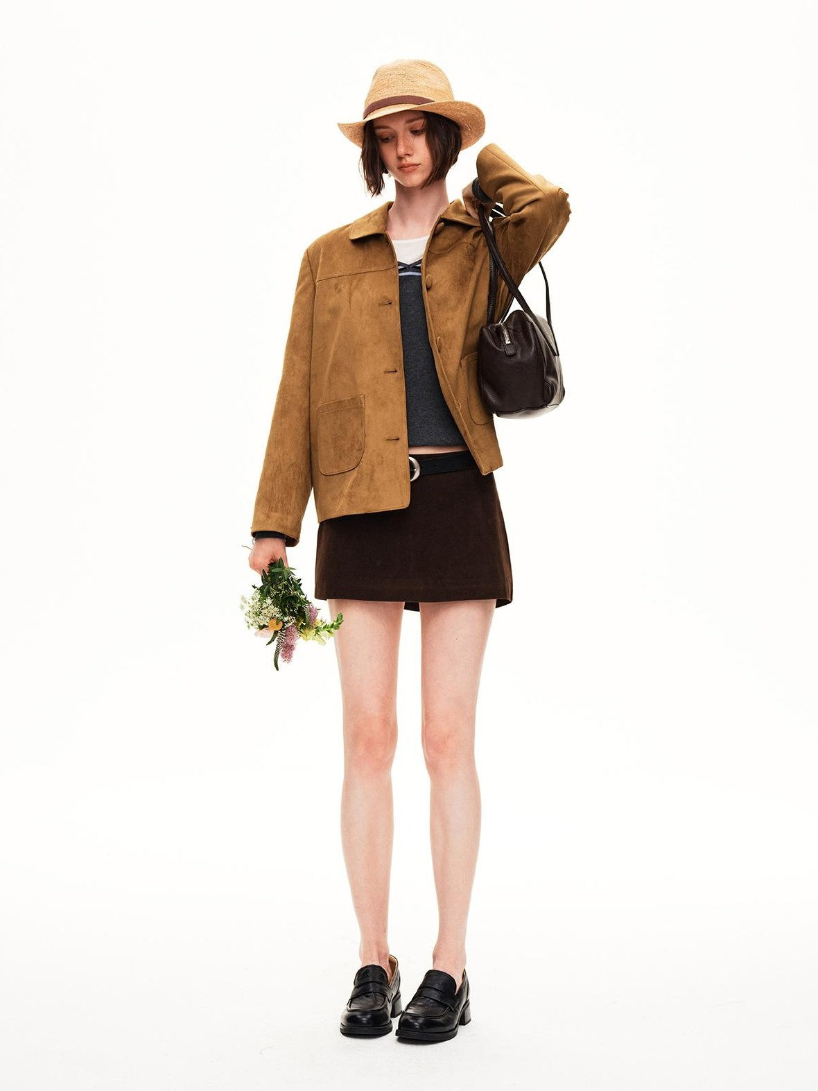 STRIKE A POSE Yellow Brown Retro 3d Pockets Slim Fit Women&