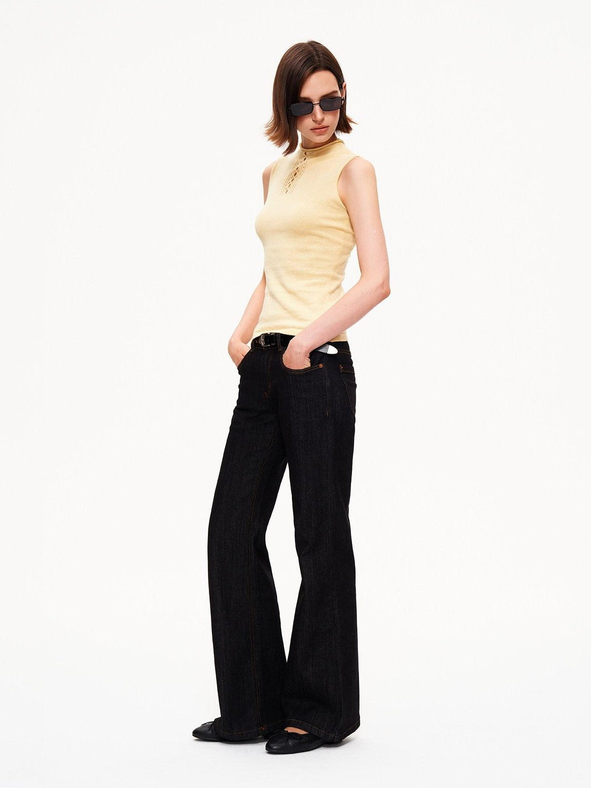 STRIKE A POSE Yellow Mock Neck Cutout Ruched High Stretch Knit Slim Fit Women&