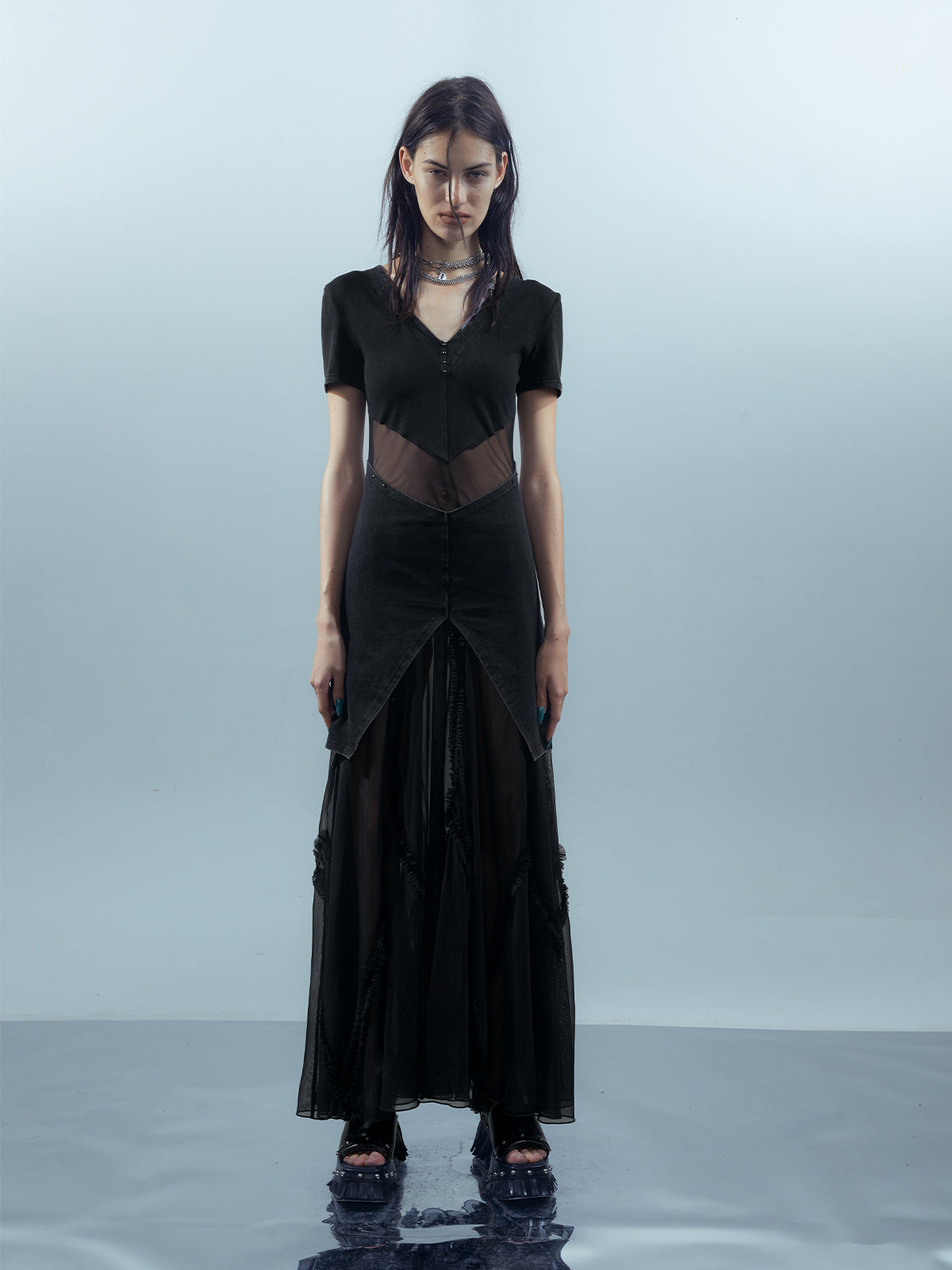 UpdateNN NORTH NODE Sheer Mesh Paneled Washable Dress