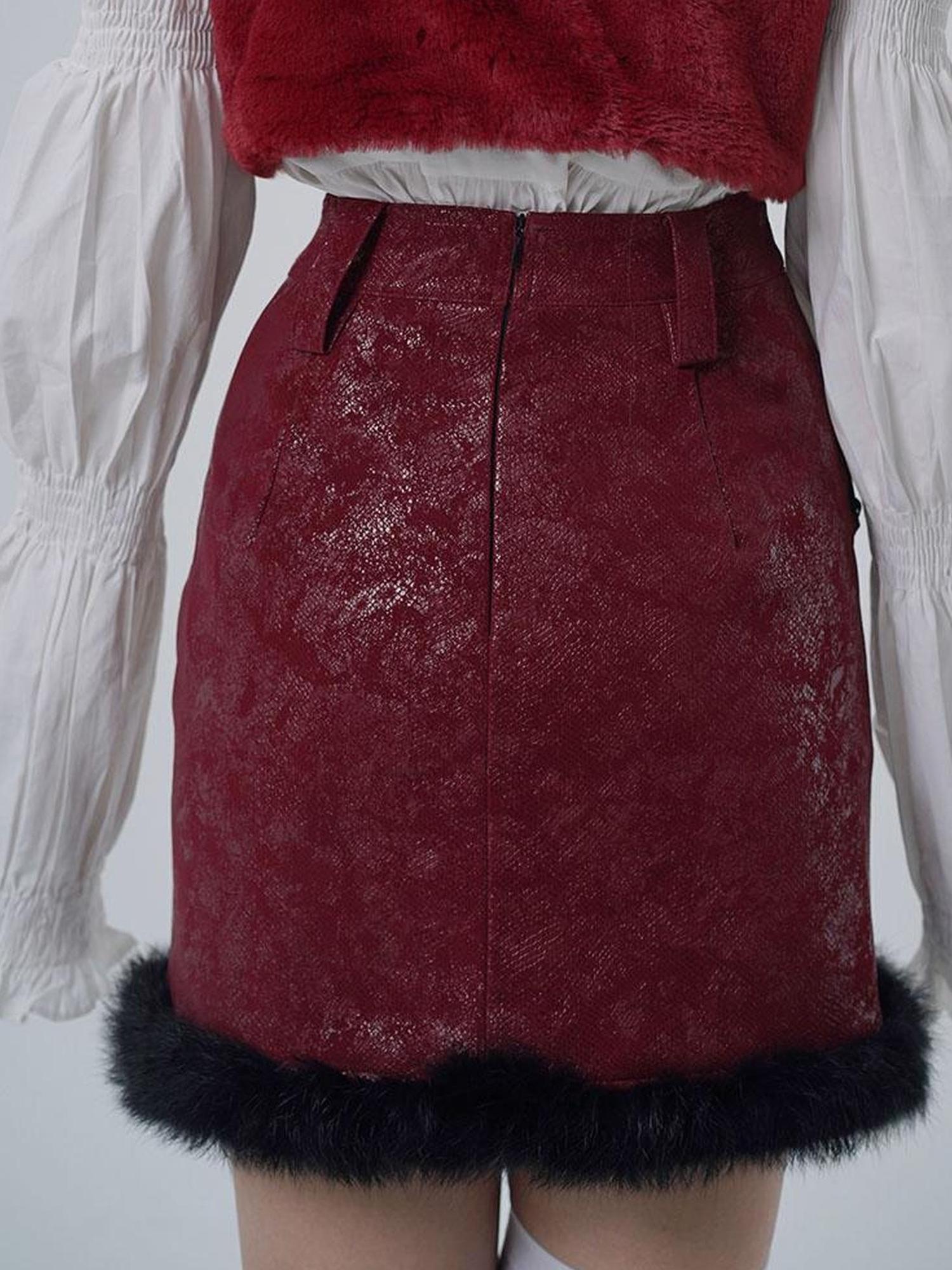 WSW WUSHENWU Scarlet Faux Leather Patchwork Mini Skirt