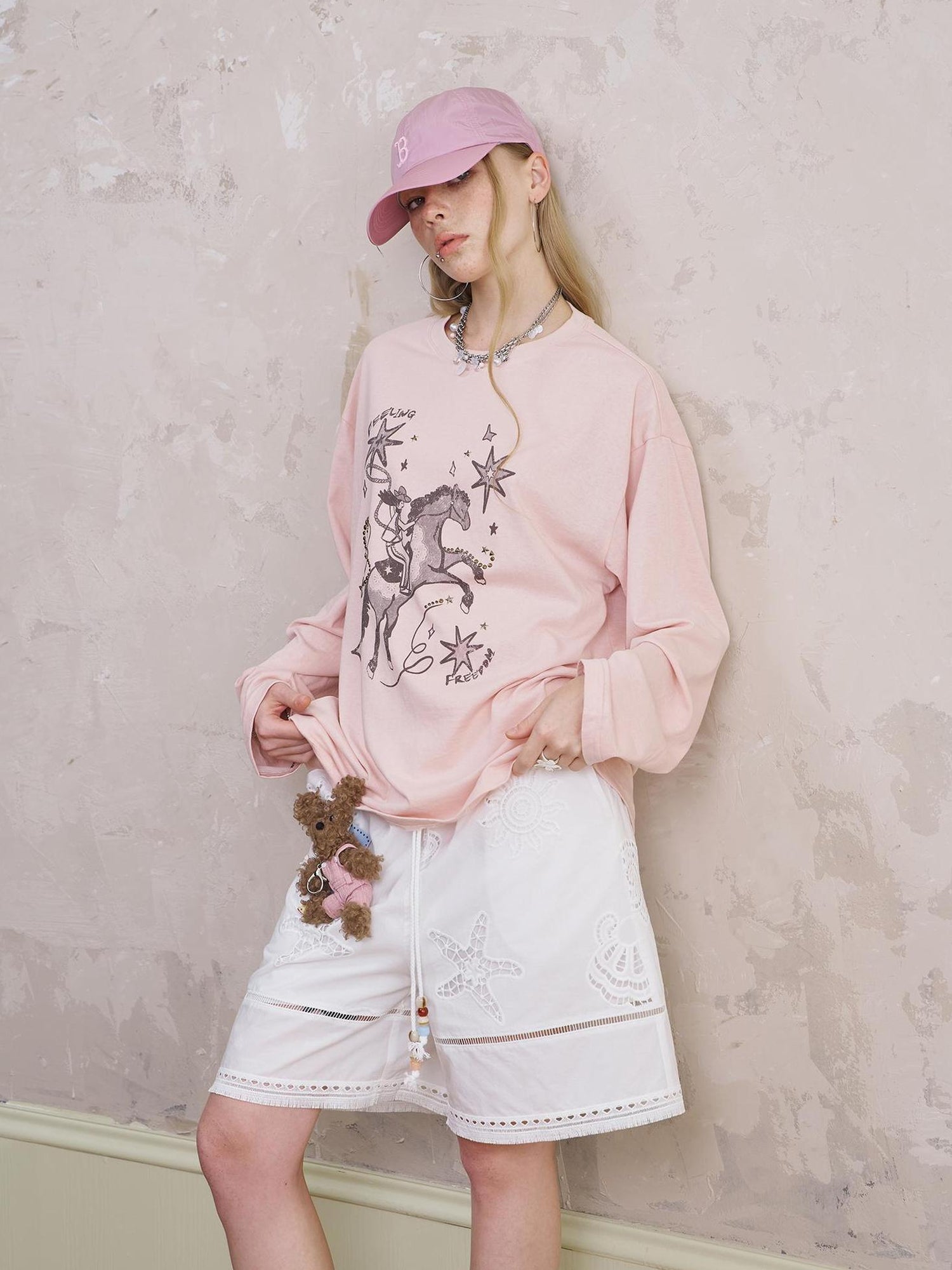 DIDDI MODA Seashell Lace Trim Cotton Shorts